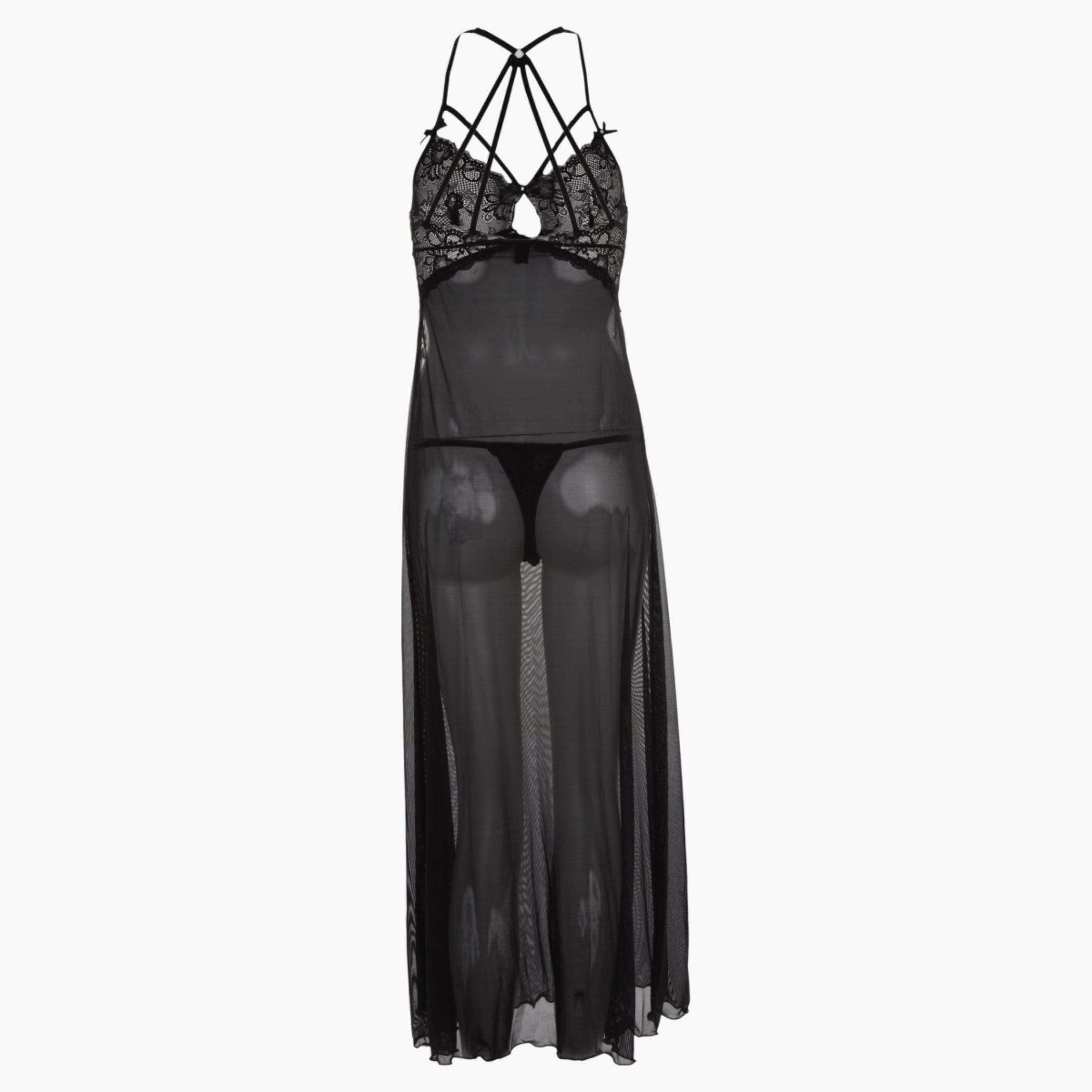 Lace-embellished Long Dress with Mesh and Satin-women-clothing-lingerie-babydollsandbodysuits-image-2