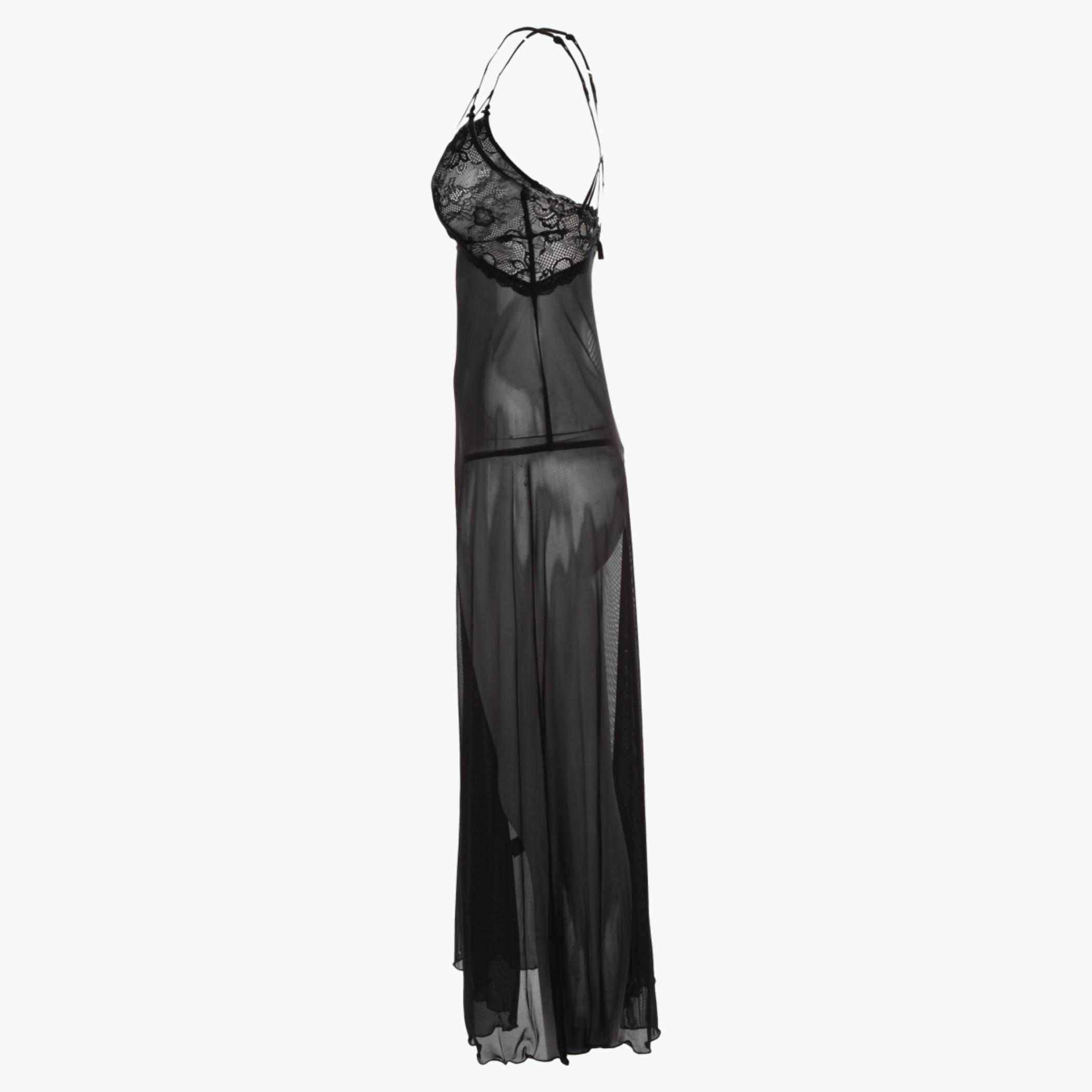 Lace-embellished Long Dress with Mesh and Satin-women-clothing-lingerie-babydollsandbodysuits-image-3