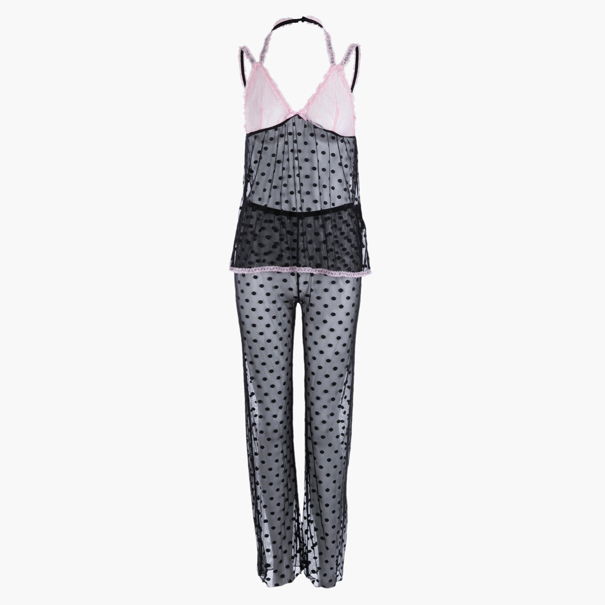 Lace Polka Dotted Pajama Set-women-clothing-nightwear-pyjamas-longsets-image-1