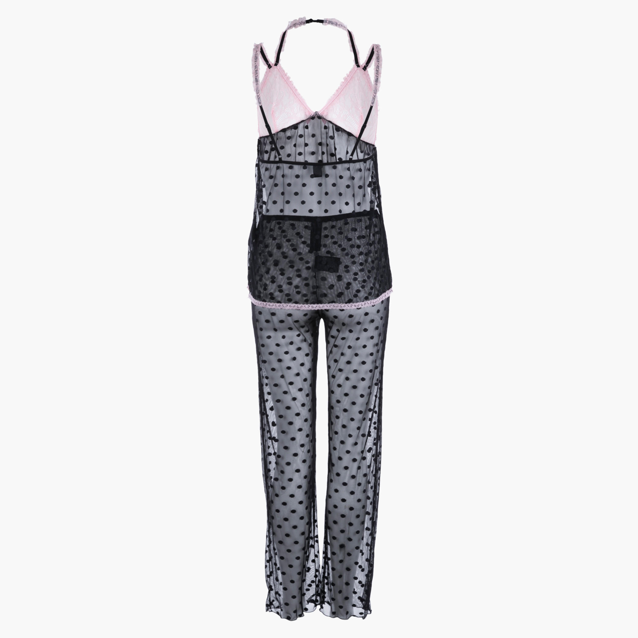 Lace Polka Dotted Pajama Set-women-clothing-nightwear-pyjamas-longsets-image-2