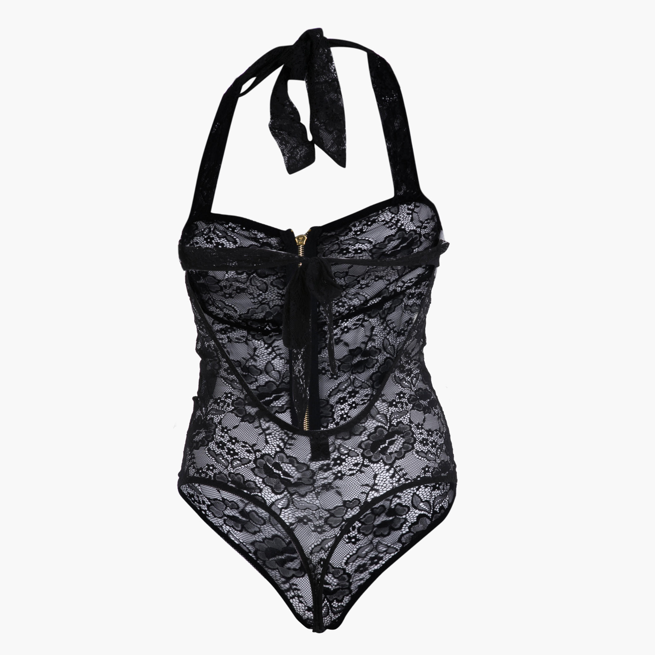 Zippered Lace Teddy with Halter Neck-women-clothing-lingerie-babydollsandbodysuits-image-2