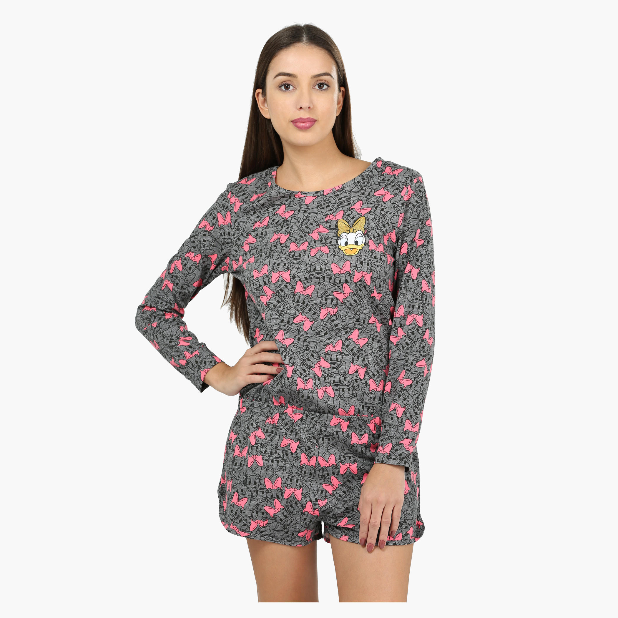 Minnie Mouse Printed Long Sleeves Romper-women-clothing-nightwear-nighties-image-1