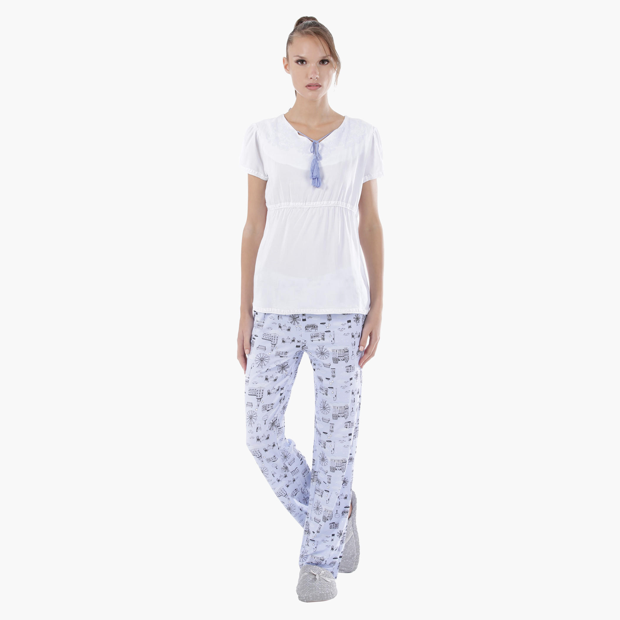 Knitted Pajama Set-women-clothing-nightwear-pyjamas-longsets-image-1