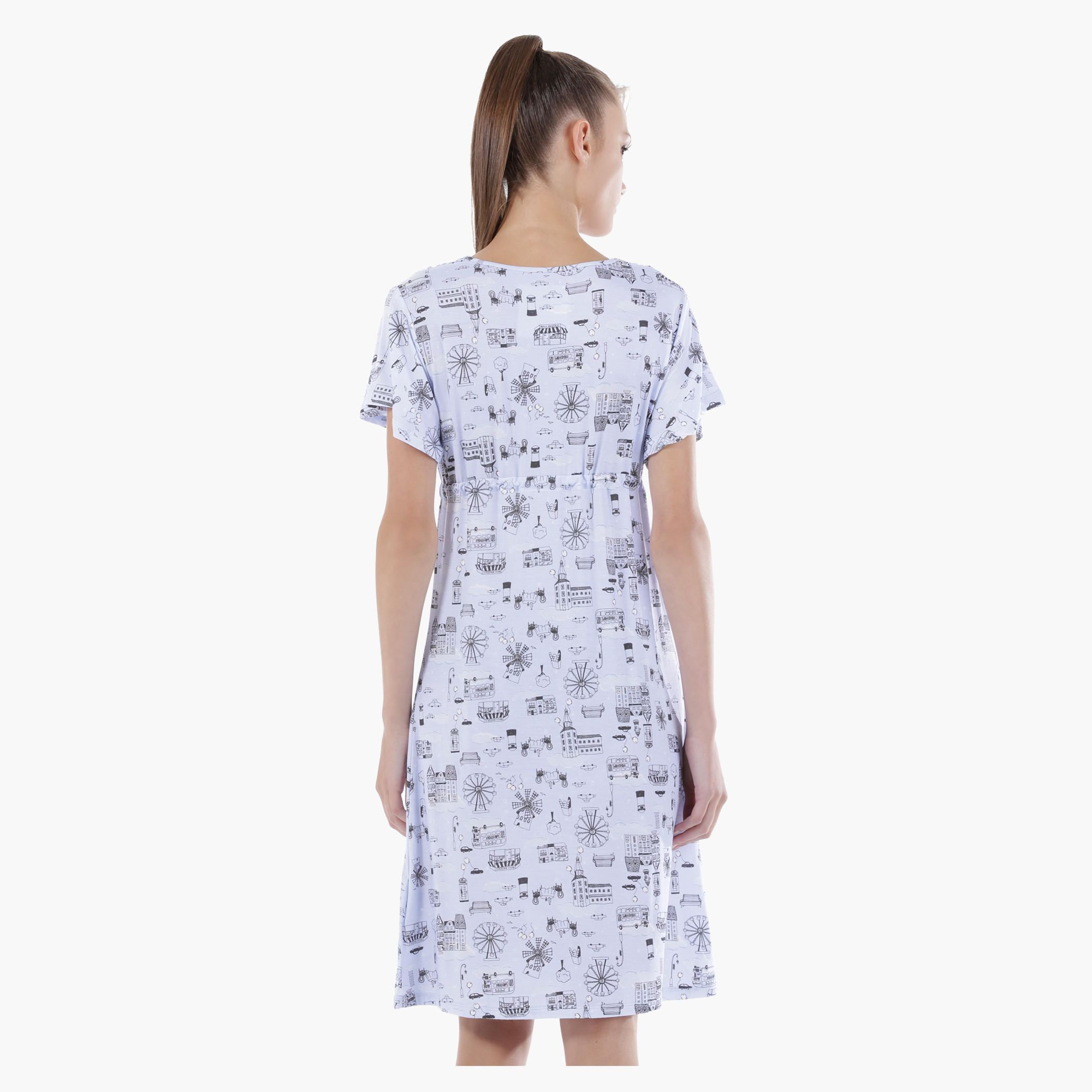Printed Short Dress with Short Sleeves-women-clothing-nightwear-nighties-image-2