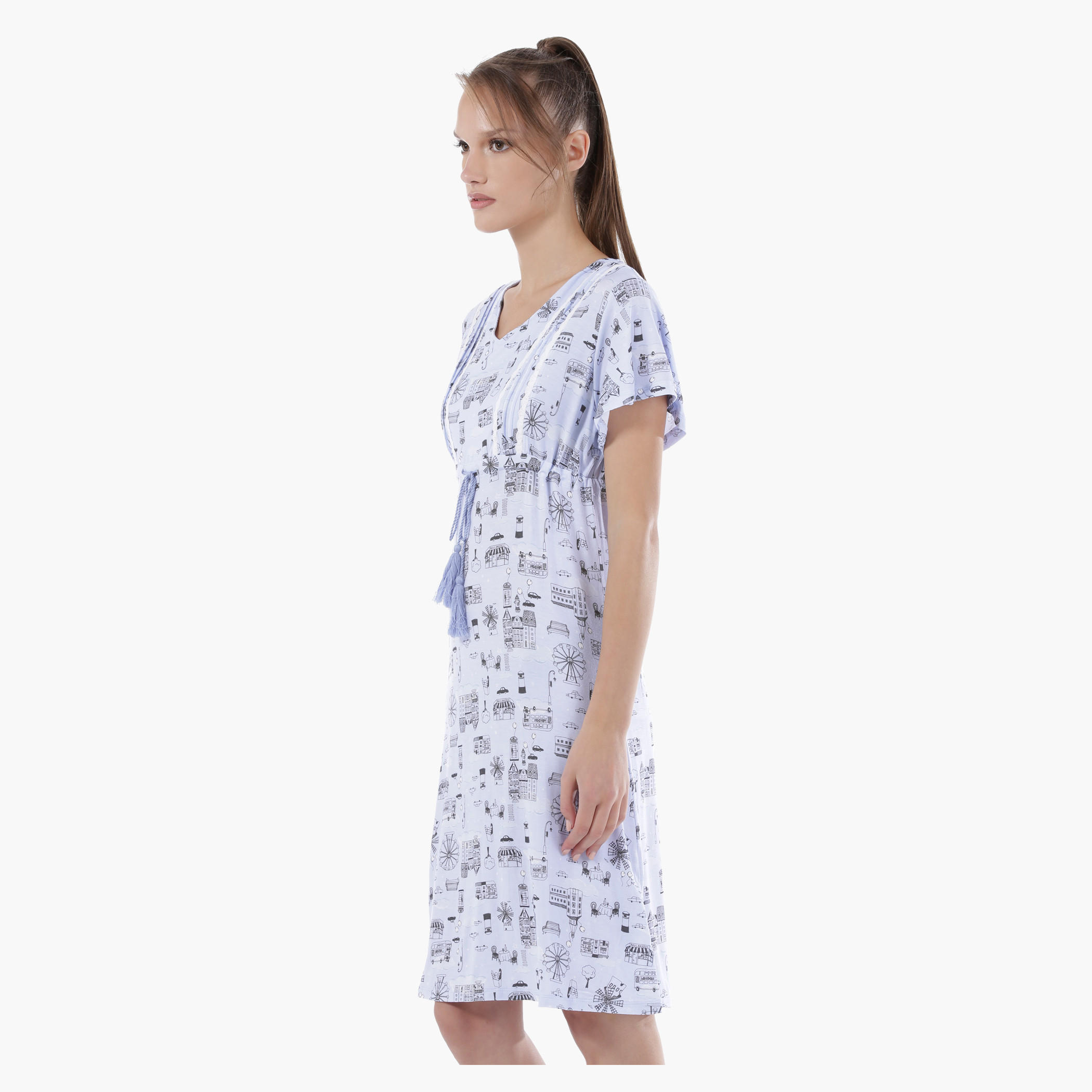Printed Short Dress with Short Sleeves-women-clothing-nightwear-nighties-image-3
