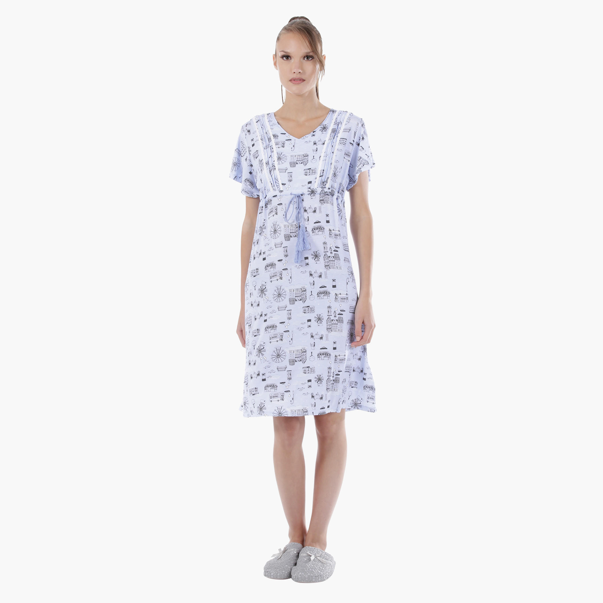 Printed Short Dress with Short Sleeves-women-clothing-nightwear-nighties-image-5