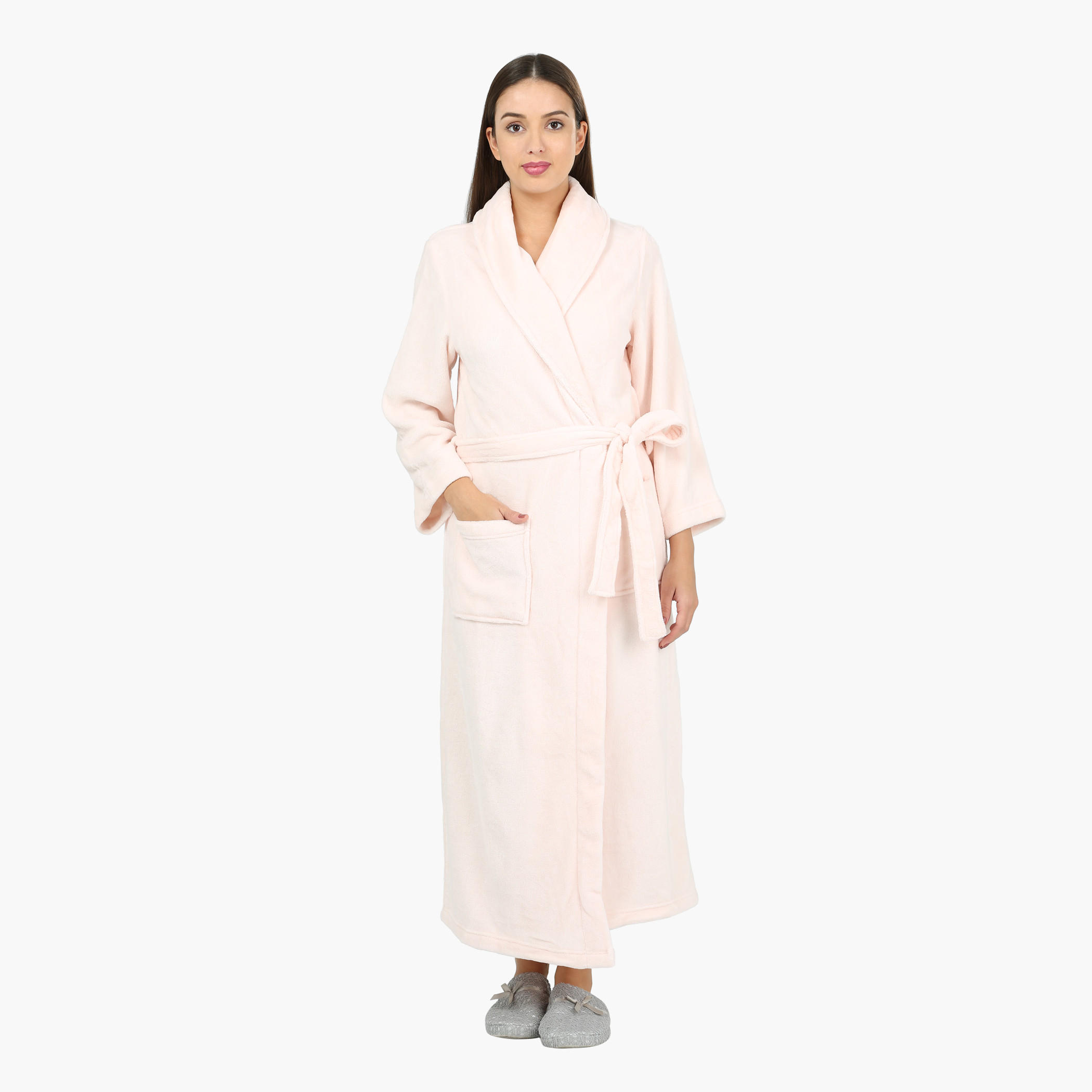 Long Sleeves Robe with Patch Pocket and Front Tie Ups-women-clothing-nightwear-robes-image-1