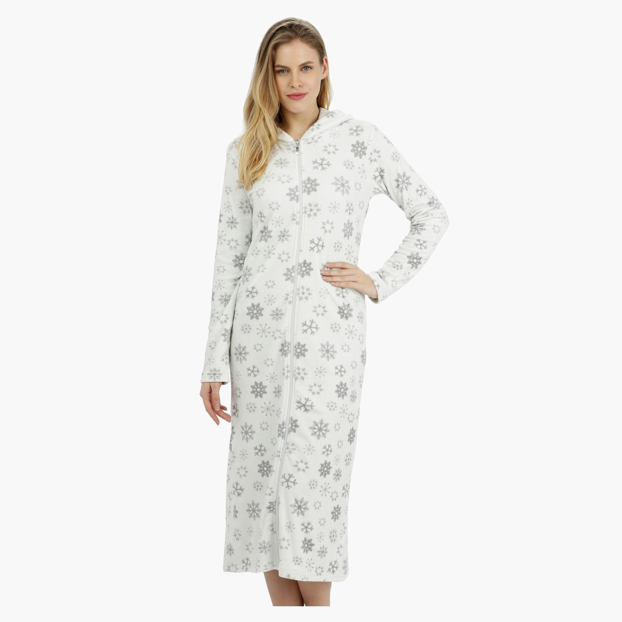 Hooded Night Dress with Complete Zip Closure-women-clothing-nightwear-nighties-image-1