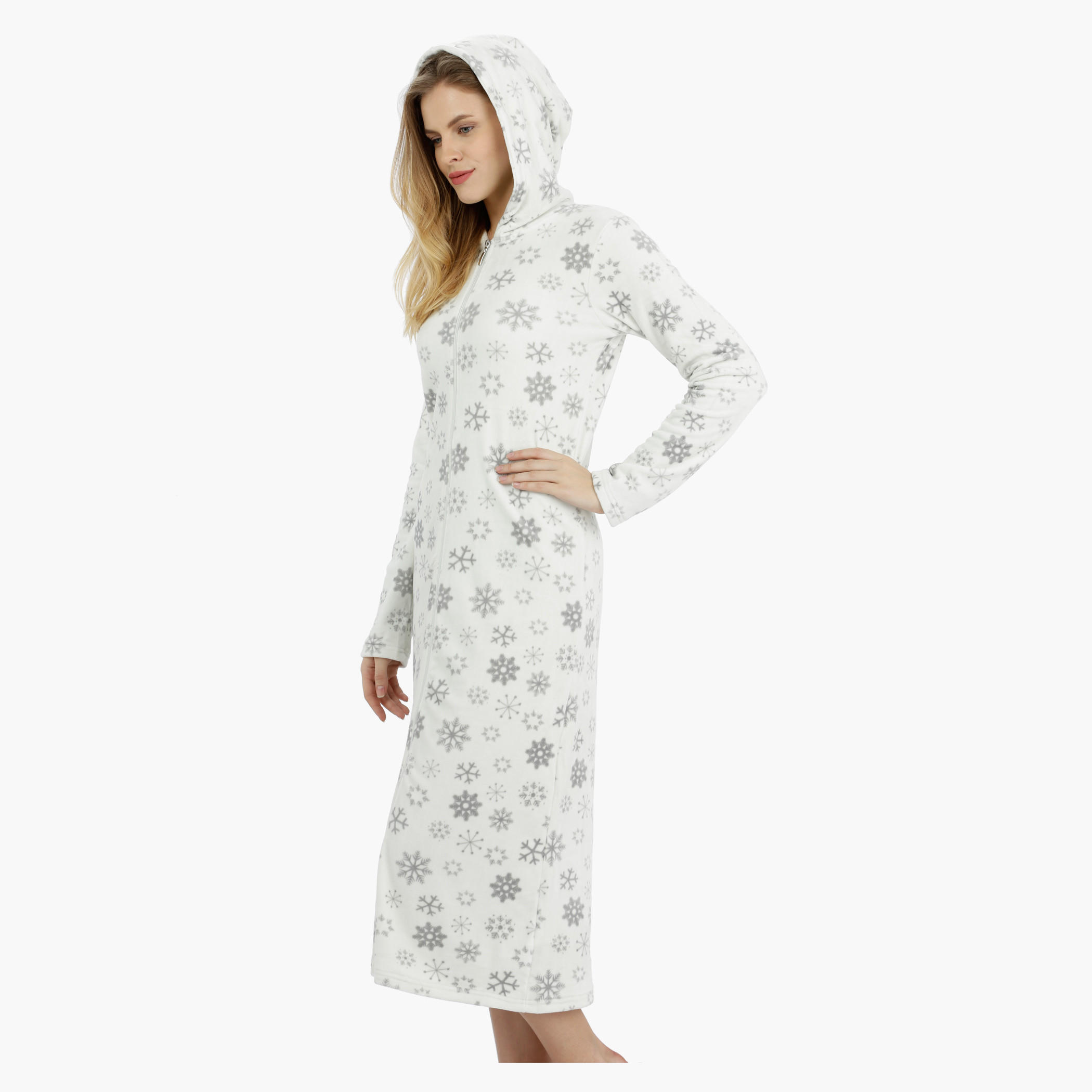 Hooded Night Dress with Complete Zip Closure-women-clothing-nightwear-nighties-image-3
