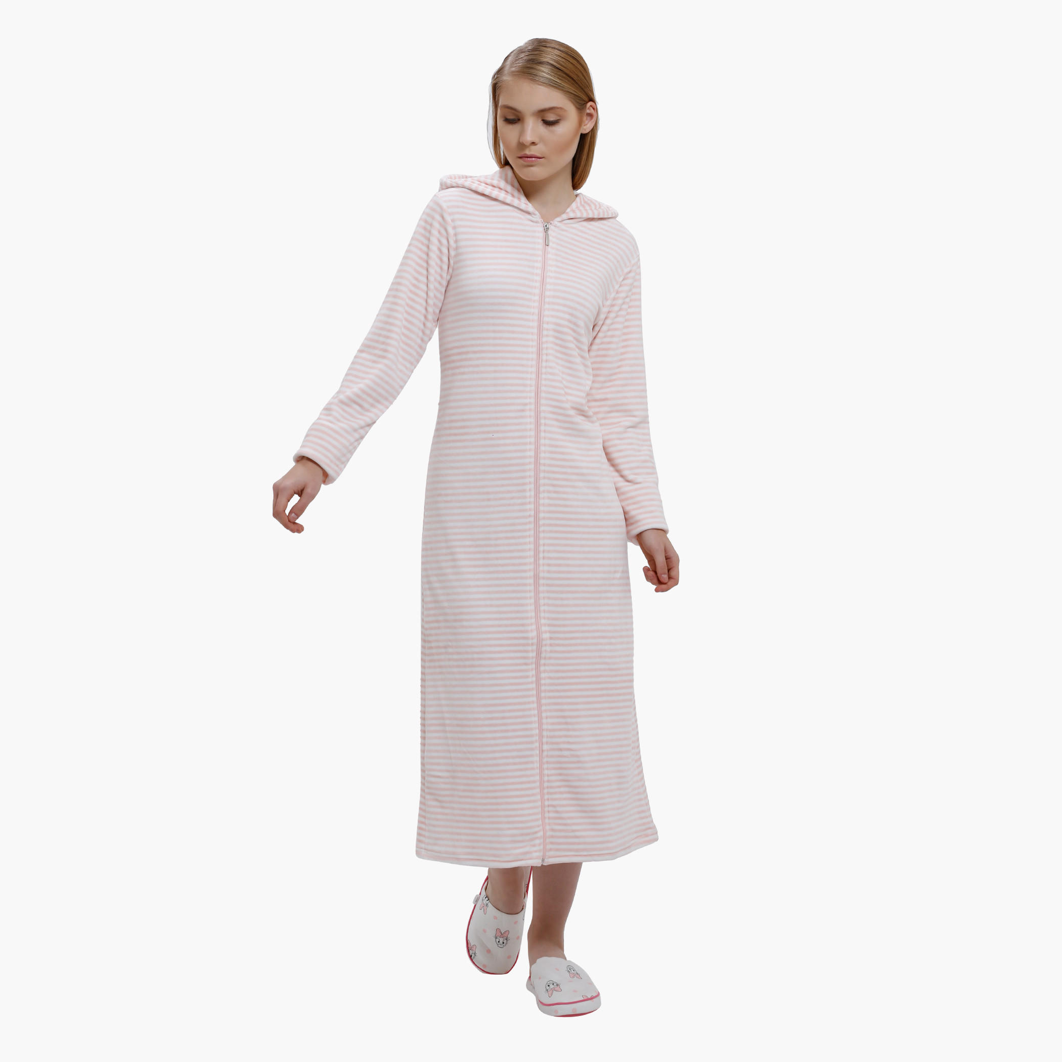 Striped Dress with Zip Detail and Long Sleeves-women-clothing-nightwear-nighties-image-1