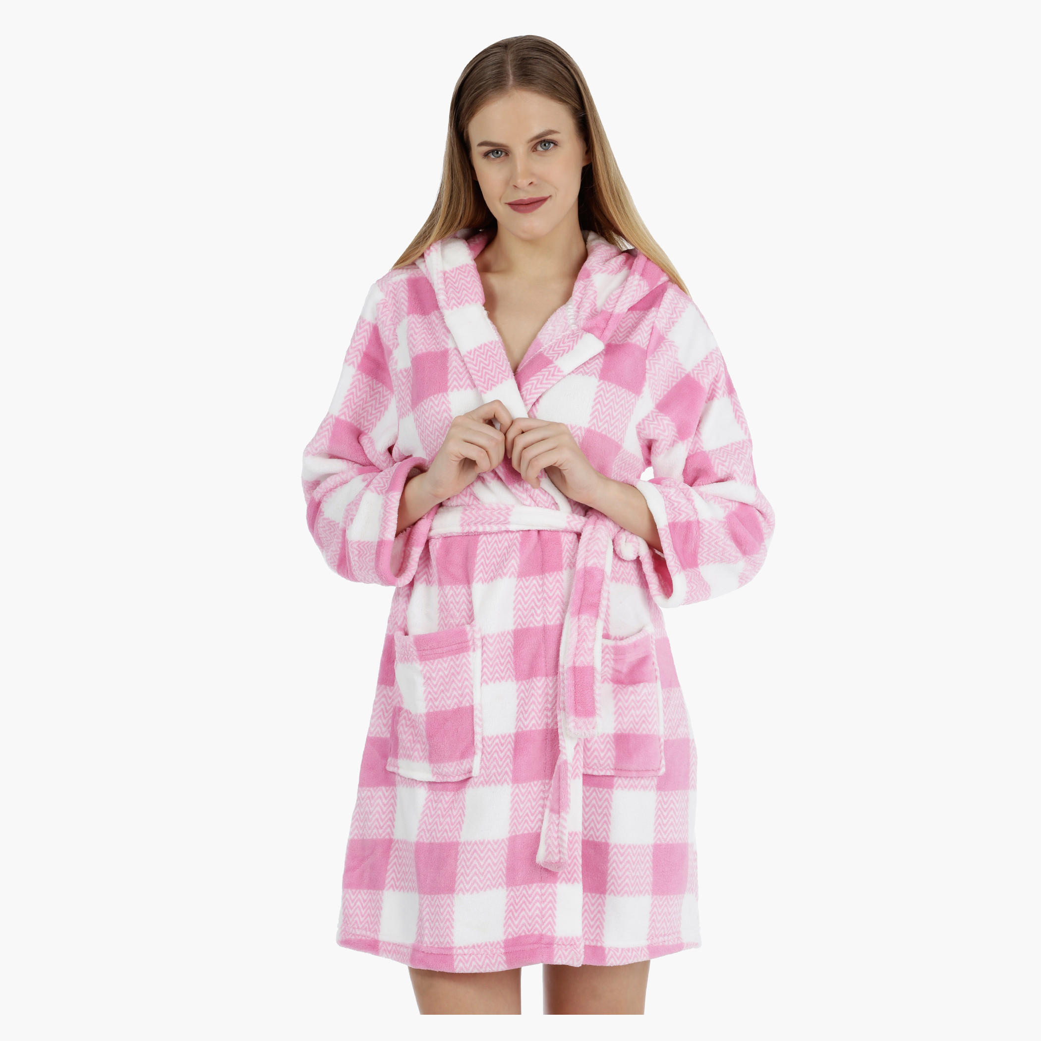 Chequered Hooded Robe-women-clothing-nightwear-robes-image-1