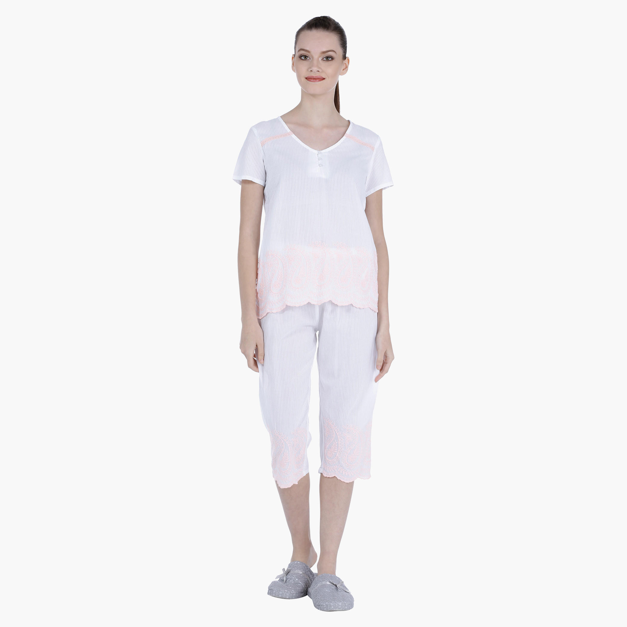Embroidered Cotton Capri Set-women-clothing-nightwear-pyjamas-longsets-image-1