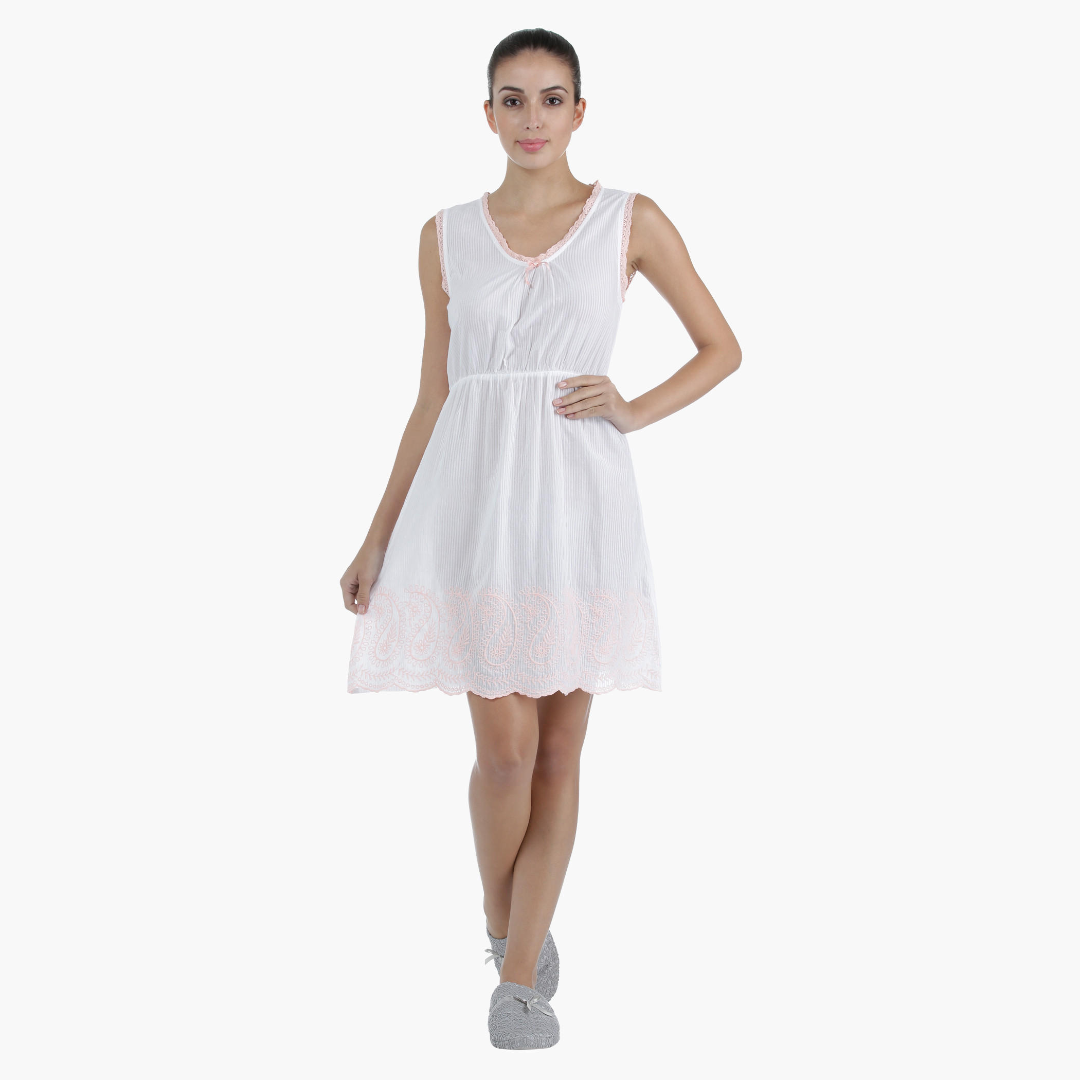 Short Cotton Nightdress-women-clothing-nightwear-nighties-image-1