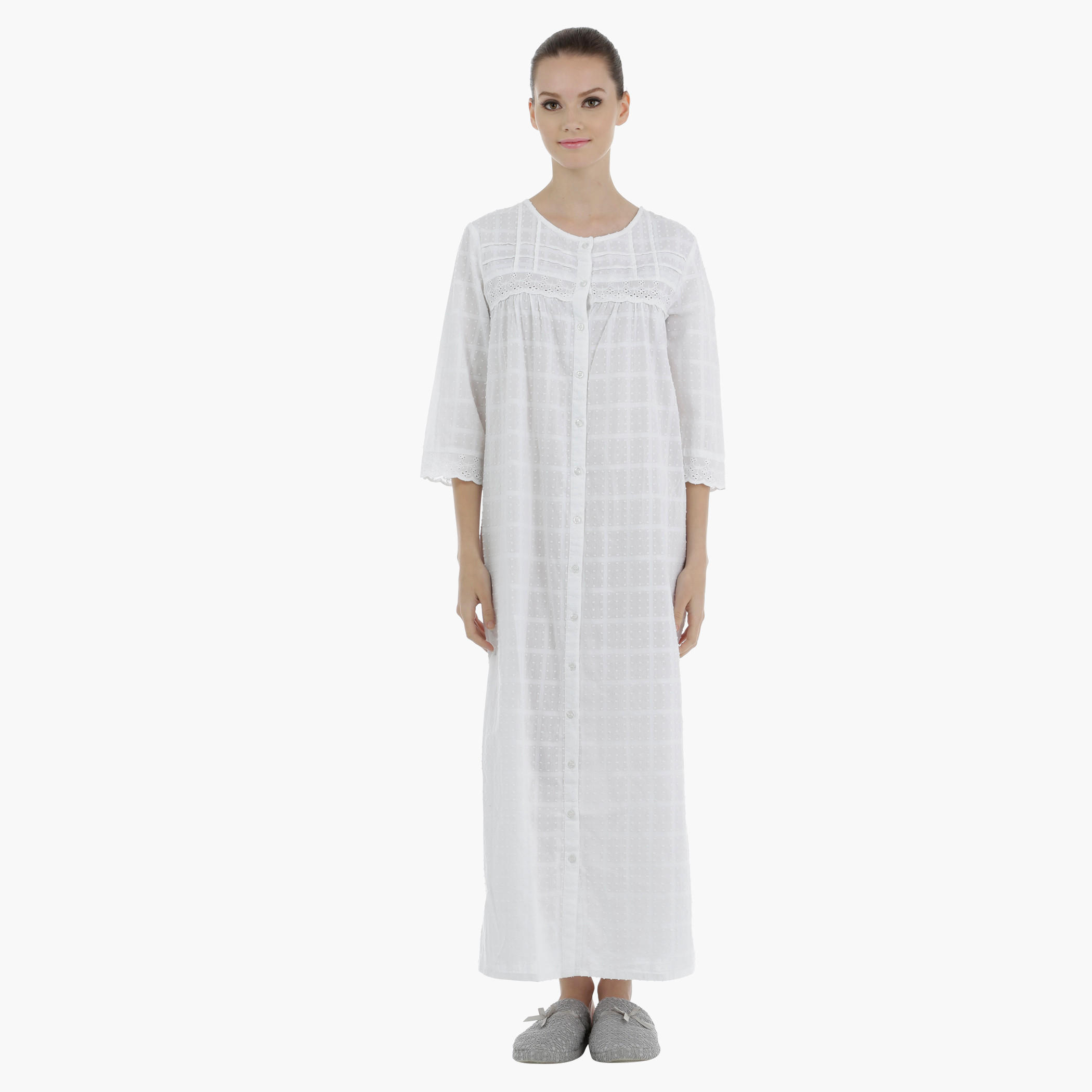 Textured Sleep Dress with Schiffli Trims-women-clothing-nightwear-nighties-image-1