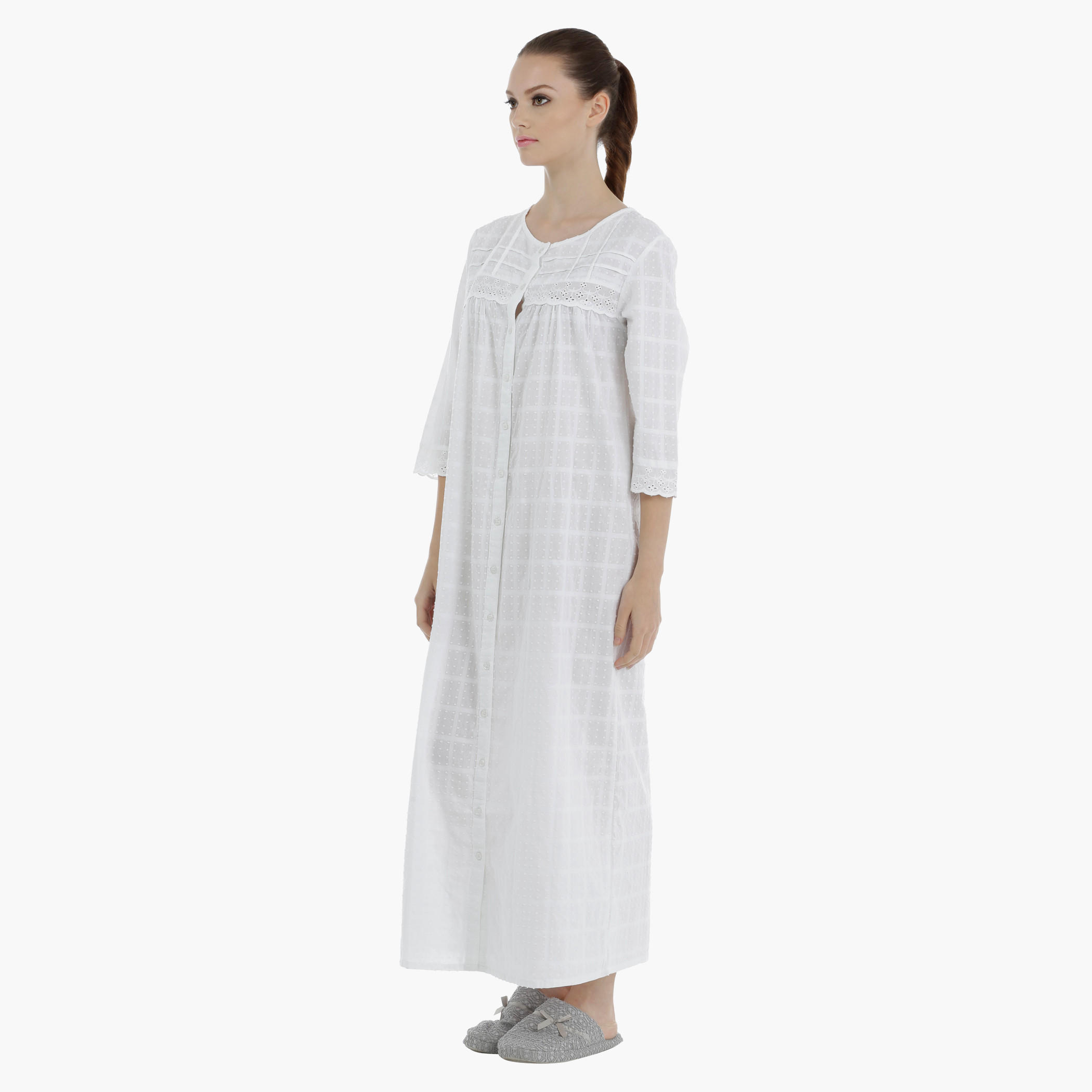 Textured Sleep Dress with Schiffli Trims-women-clothing-nightwear-nighties-image-3
