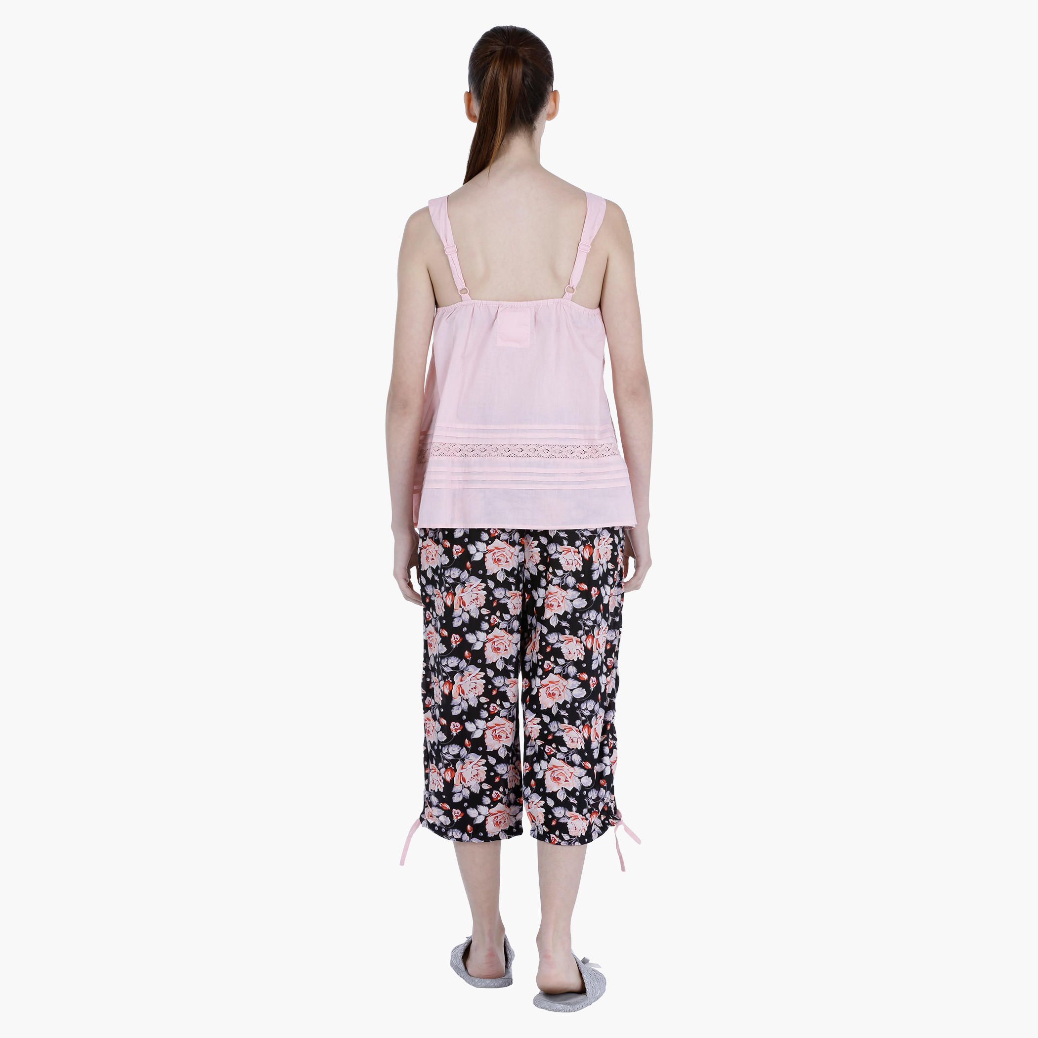 Pleated Top and Printed Capri Set-women-clothing-nightwear-pyjamas-longsets-image-2