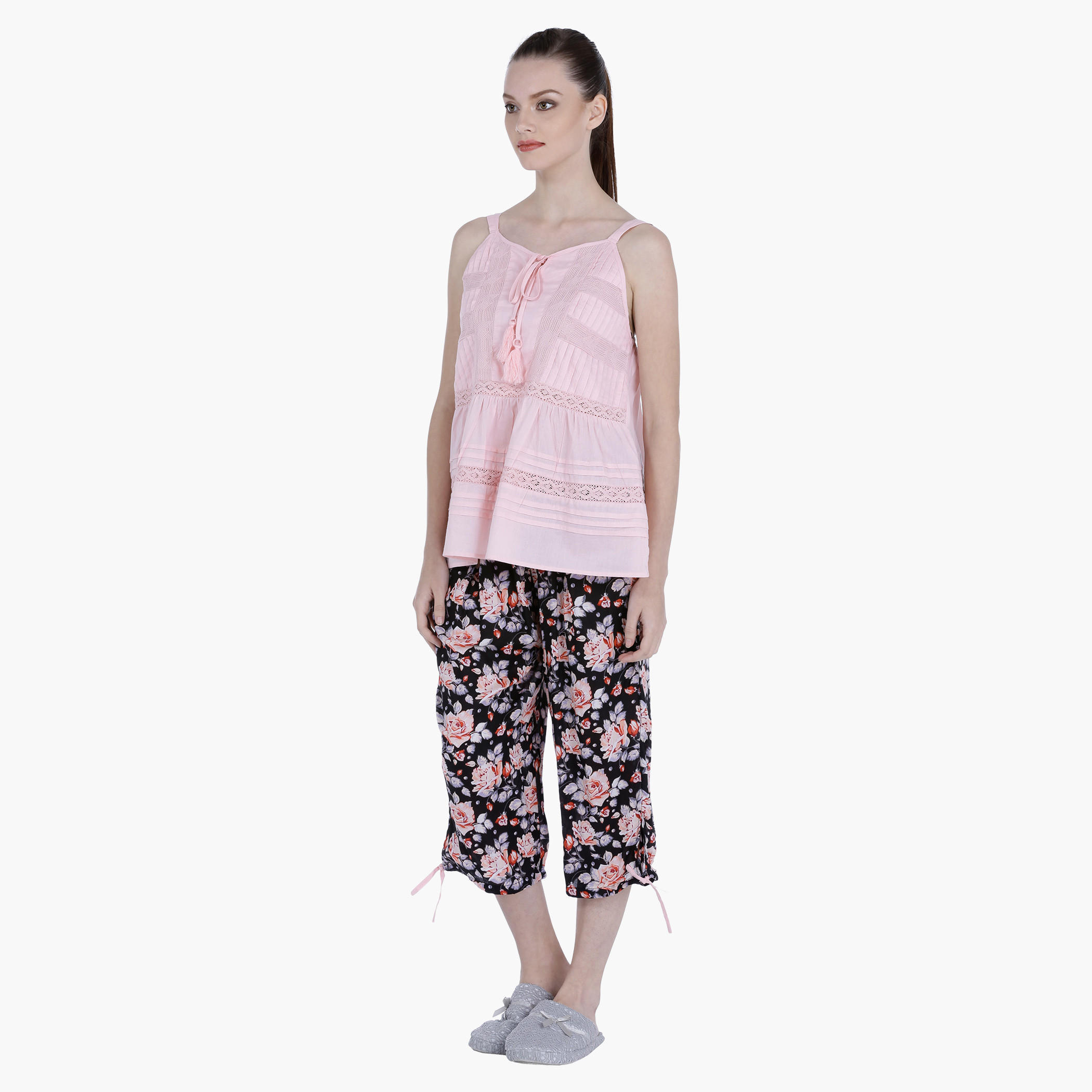 Pleated Top and Printed Capri Set-women-clothing-nightwear-pyjamas-longsets-image-3