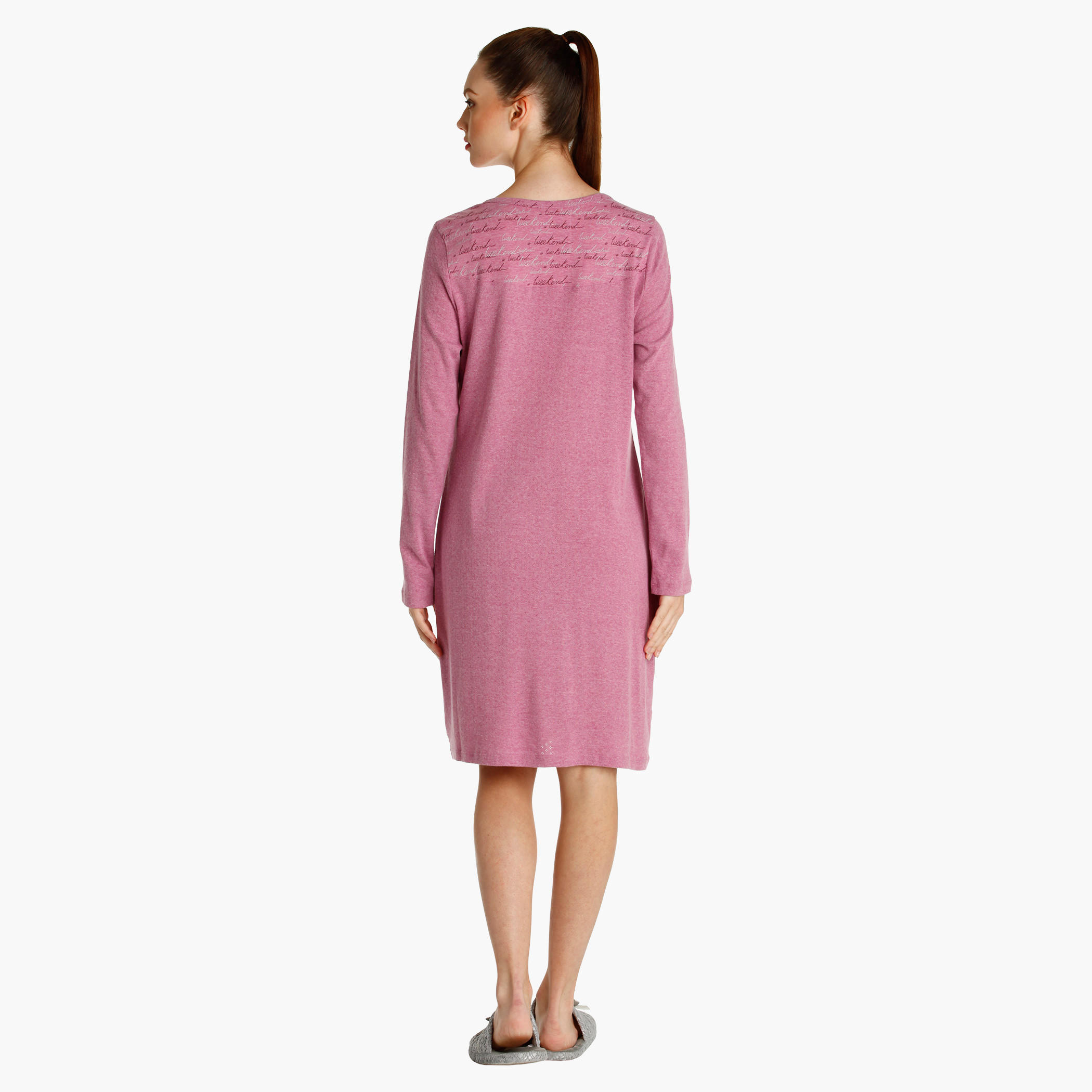 Textured Nightdress with Long Sleeves-women-clothing-nightwear-nighties-image-2