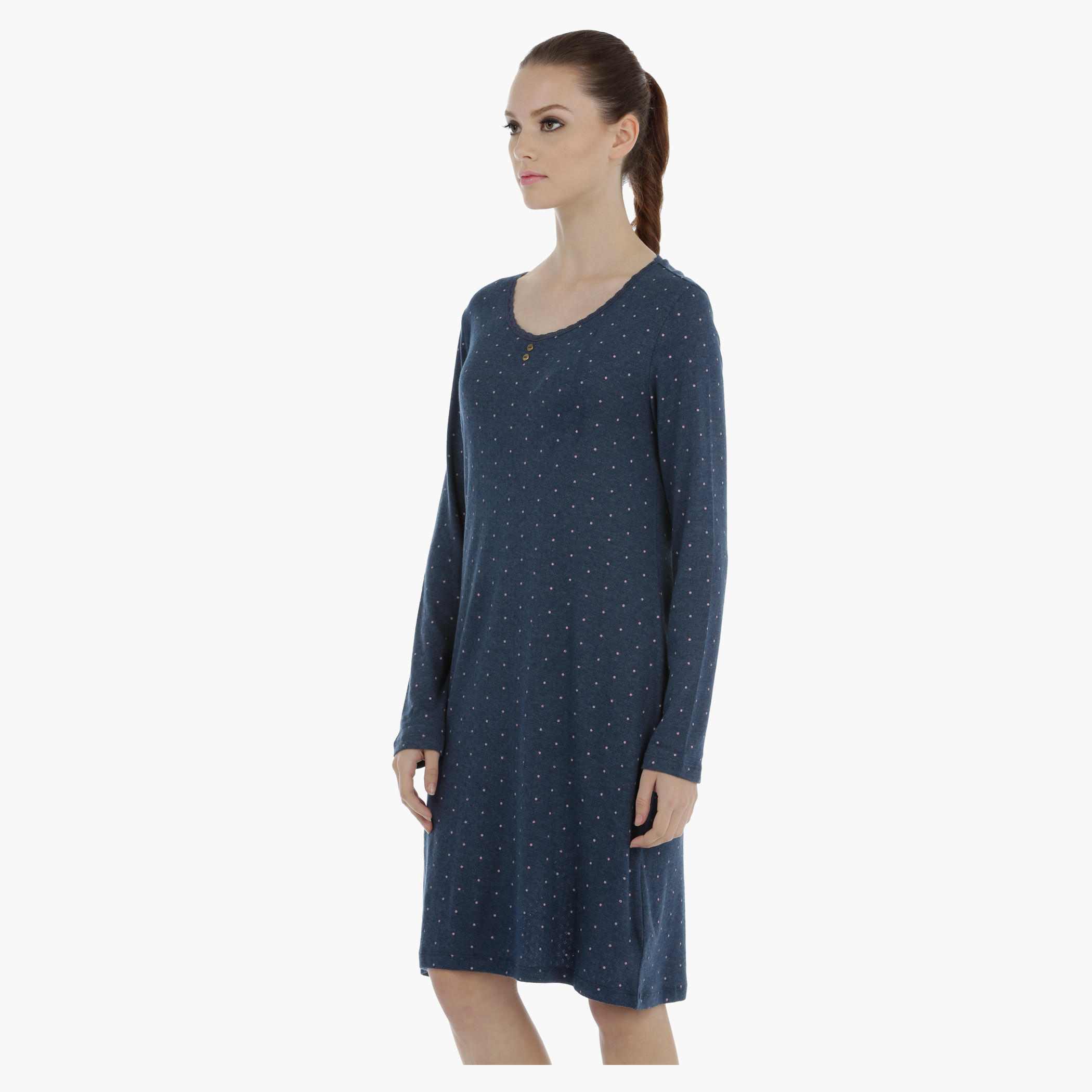 Polka Dot Sleep Dress with Long Sleeves-women-clothing-nightwear-nighties-image-3