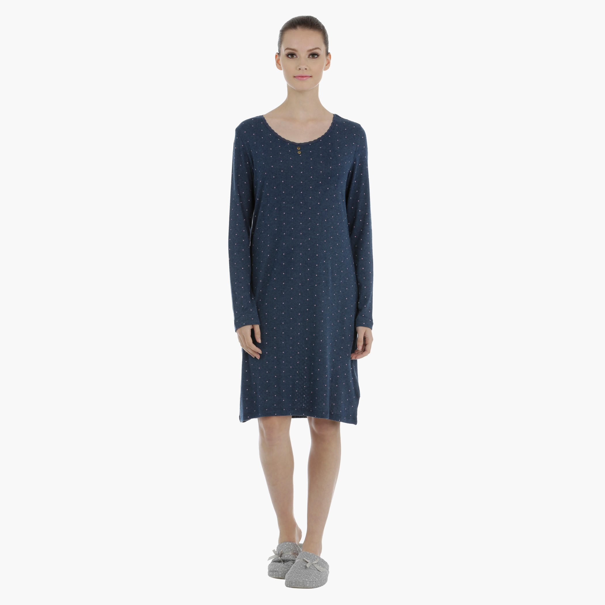 Polka Dot Sleep Dress with Long Sleeves-women-clothing-nightwear-nighties-image-5