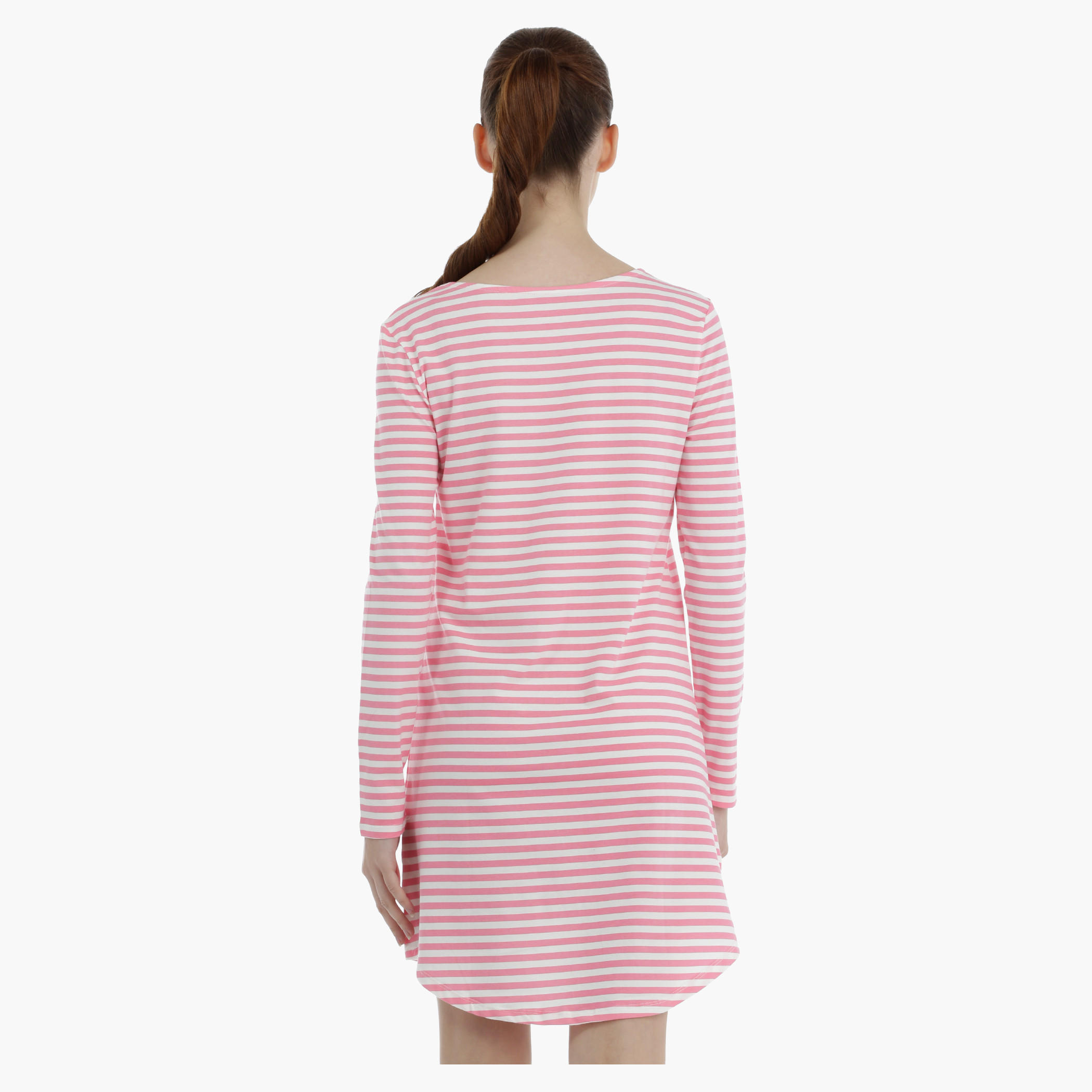 Striped Night Dress with Long Sleeves-women-clothing-nightwear-nighties-image-2