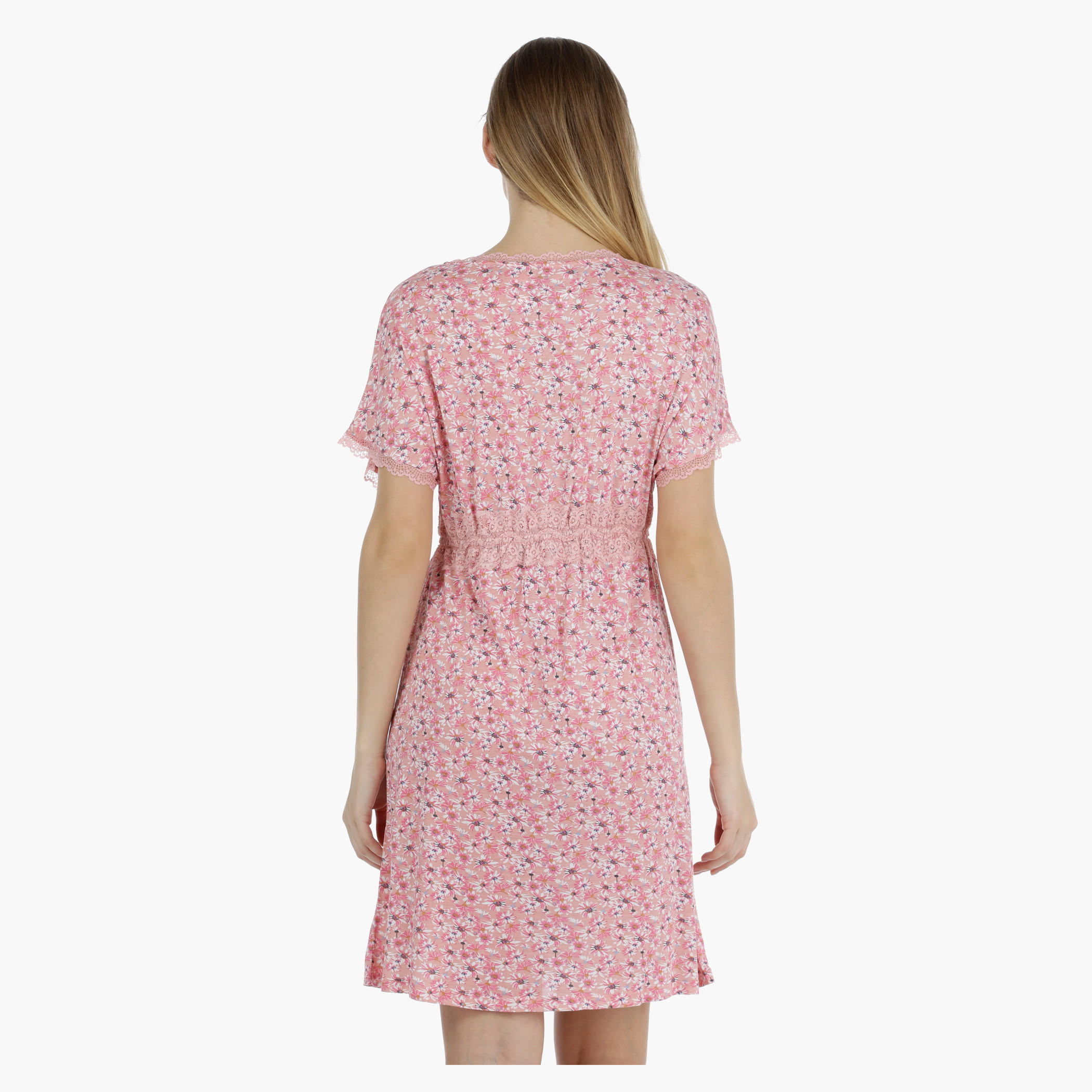 Floral Print Short Dress with Lace Details-women-clothing-nightwear-nighties-image-2