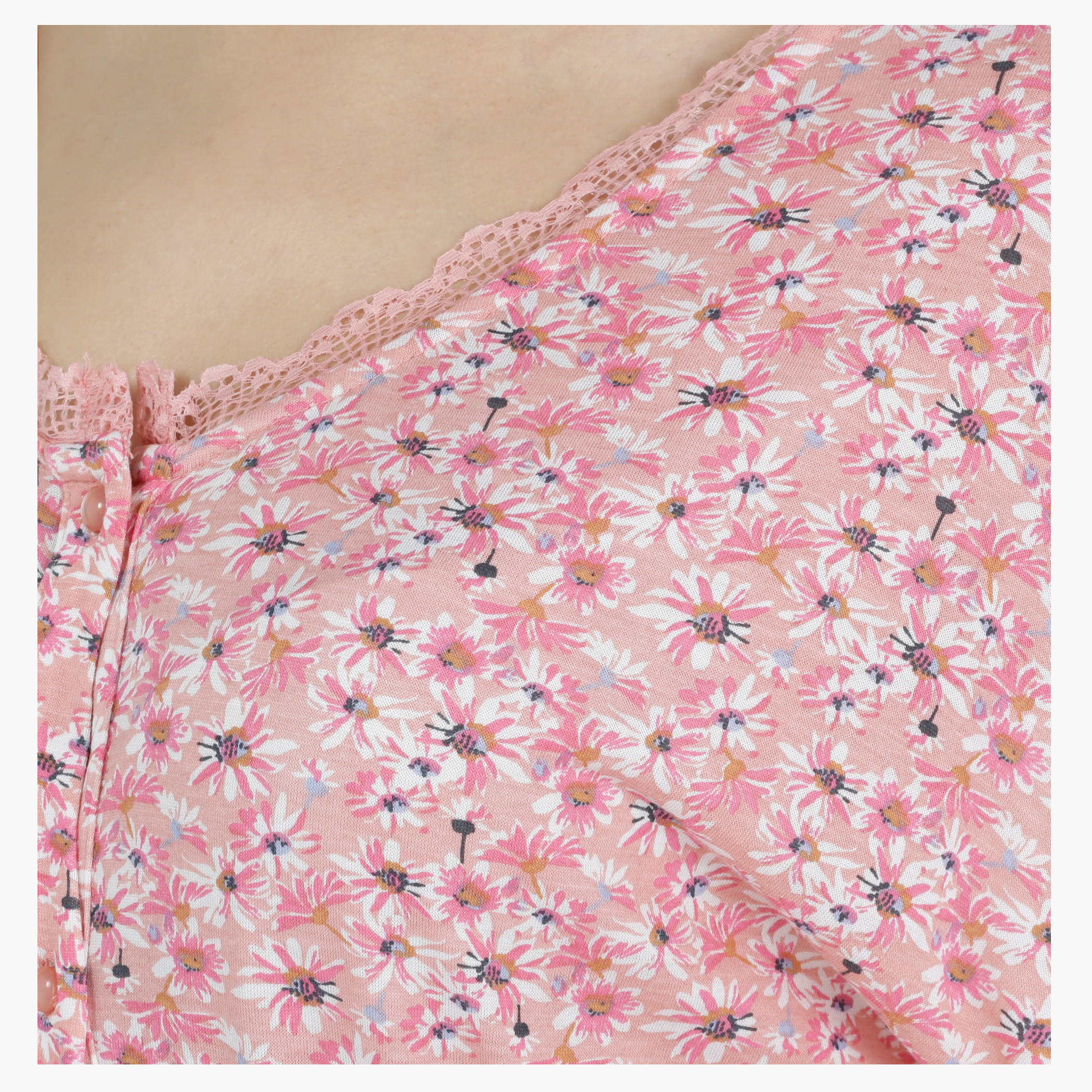 Floral Print Short Dress with Lace Details-women-clothing-nightwear-nighties-image-4