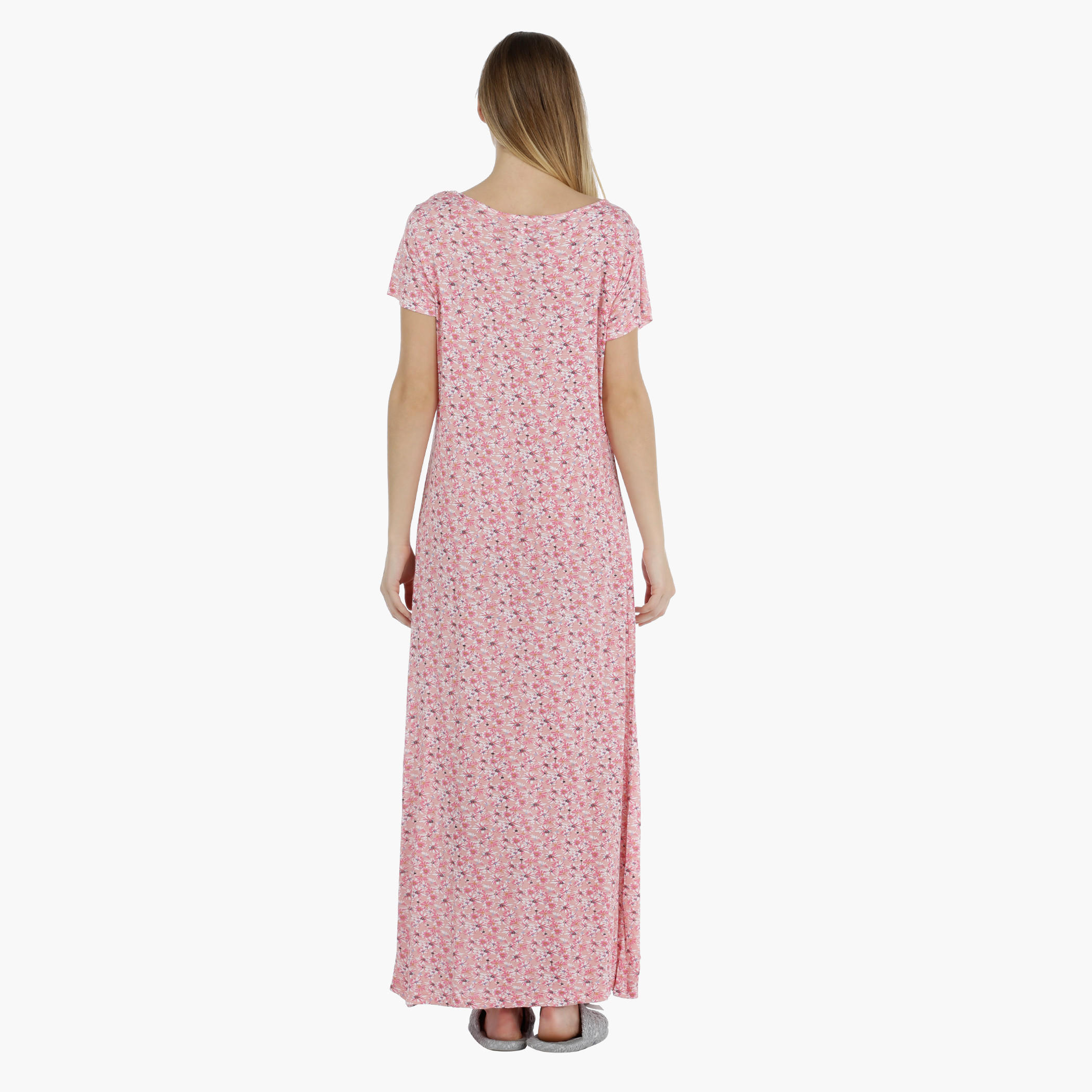 Floral Print Short-sleeved Maxi Dress-women-clothing-nightwear-nighties-image-2