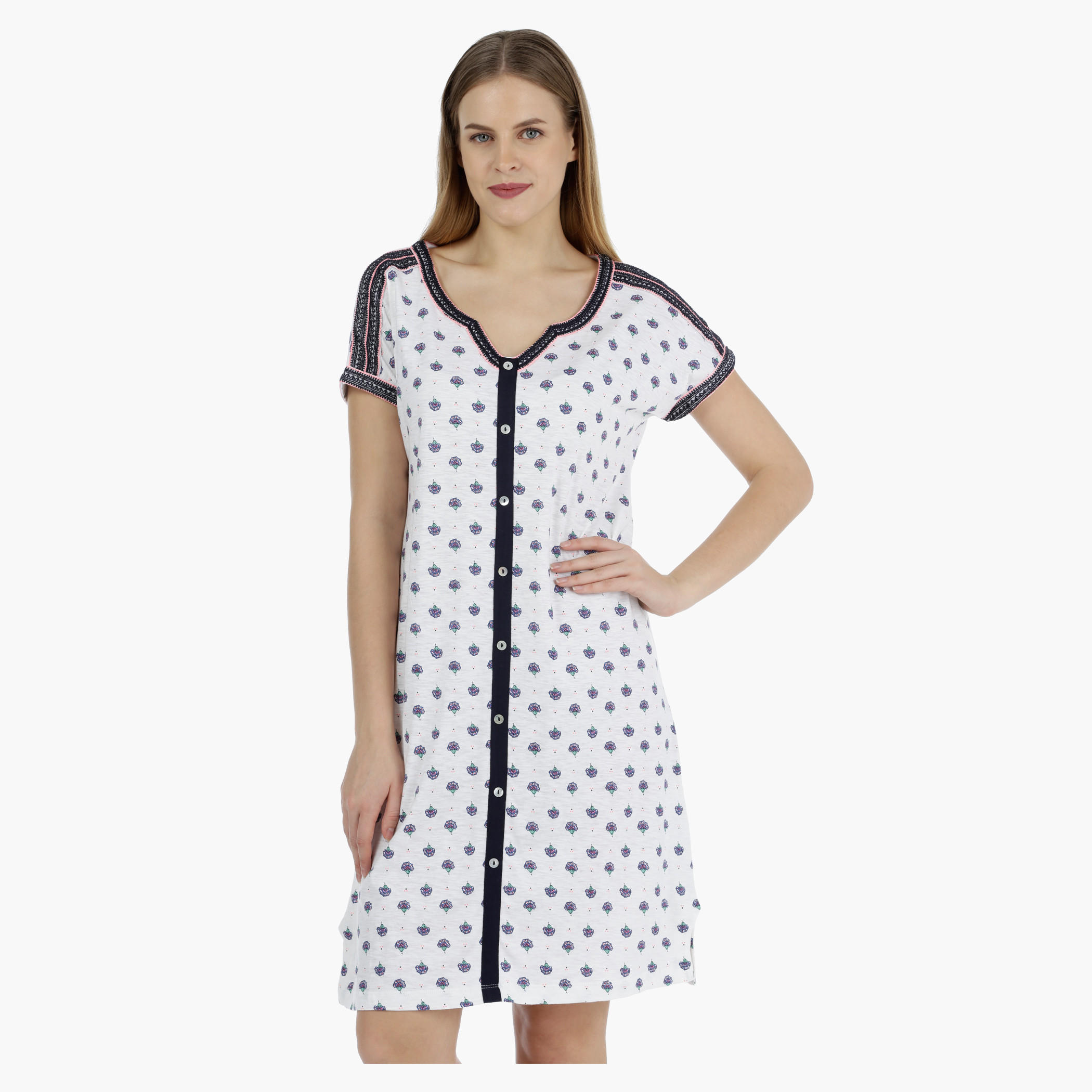 Floral Print Buttoned Down Short Dress-women-clothing-nightwear-nighties-image-5