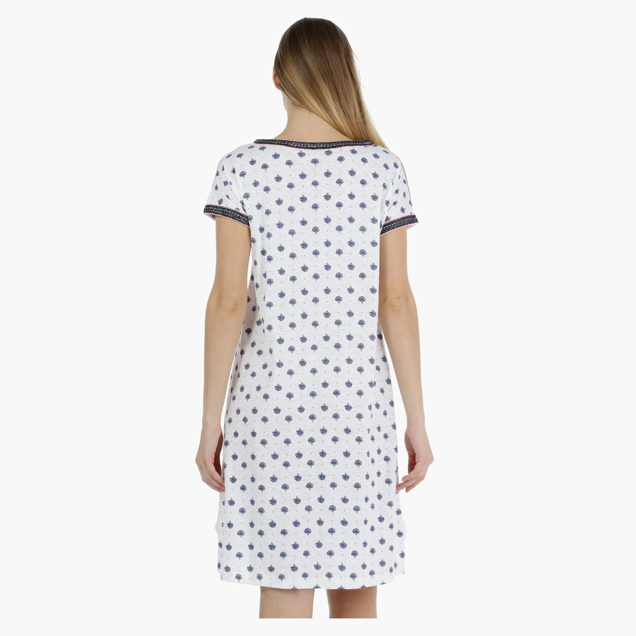 Floral Print Buttoned Down Short Dress-women-clothing-nightwear-nighties-image-4