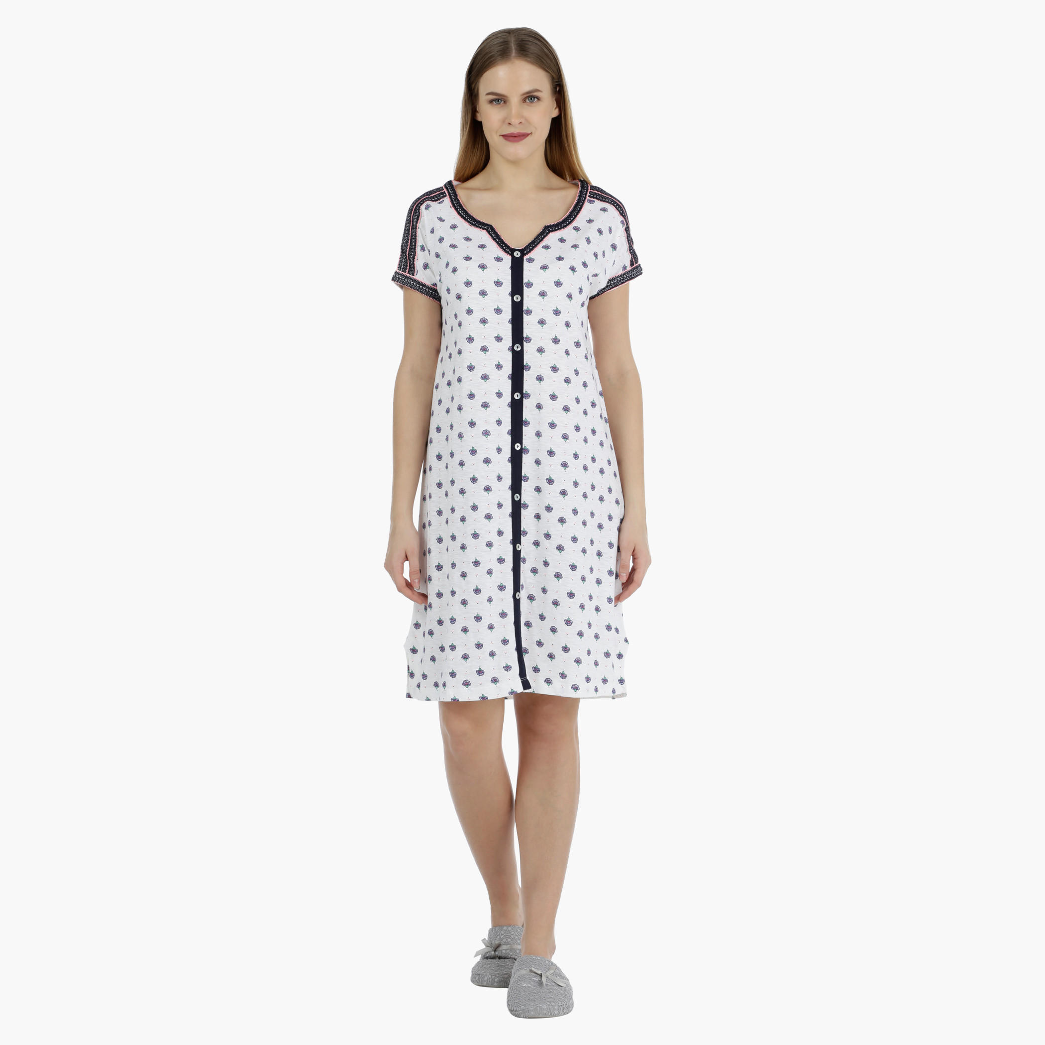 Floral Print Buttoned Down Short Dress-women-clothing-nightwear-nighties-image-5