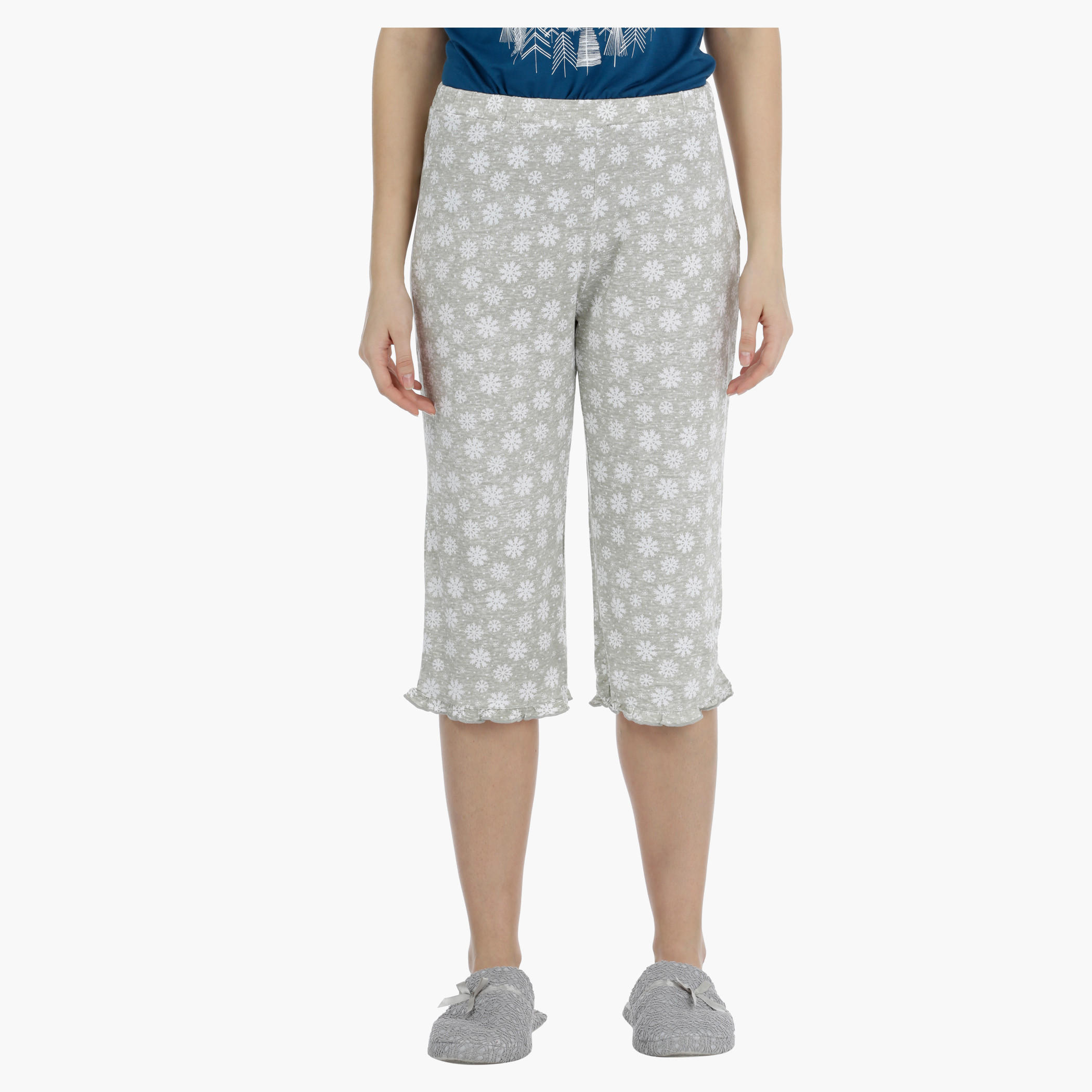 Printed Top and Solid Full-length Bottom Capri Set-women-clothing-nightwear-pyjamas-longsets-image-5