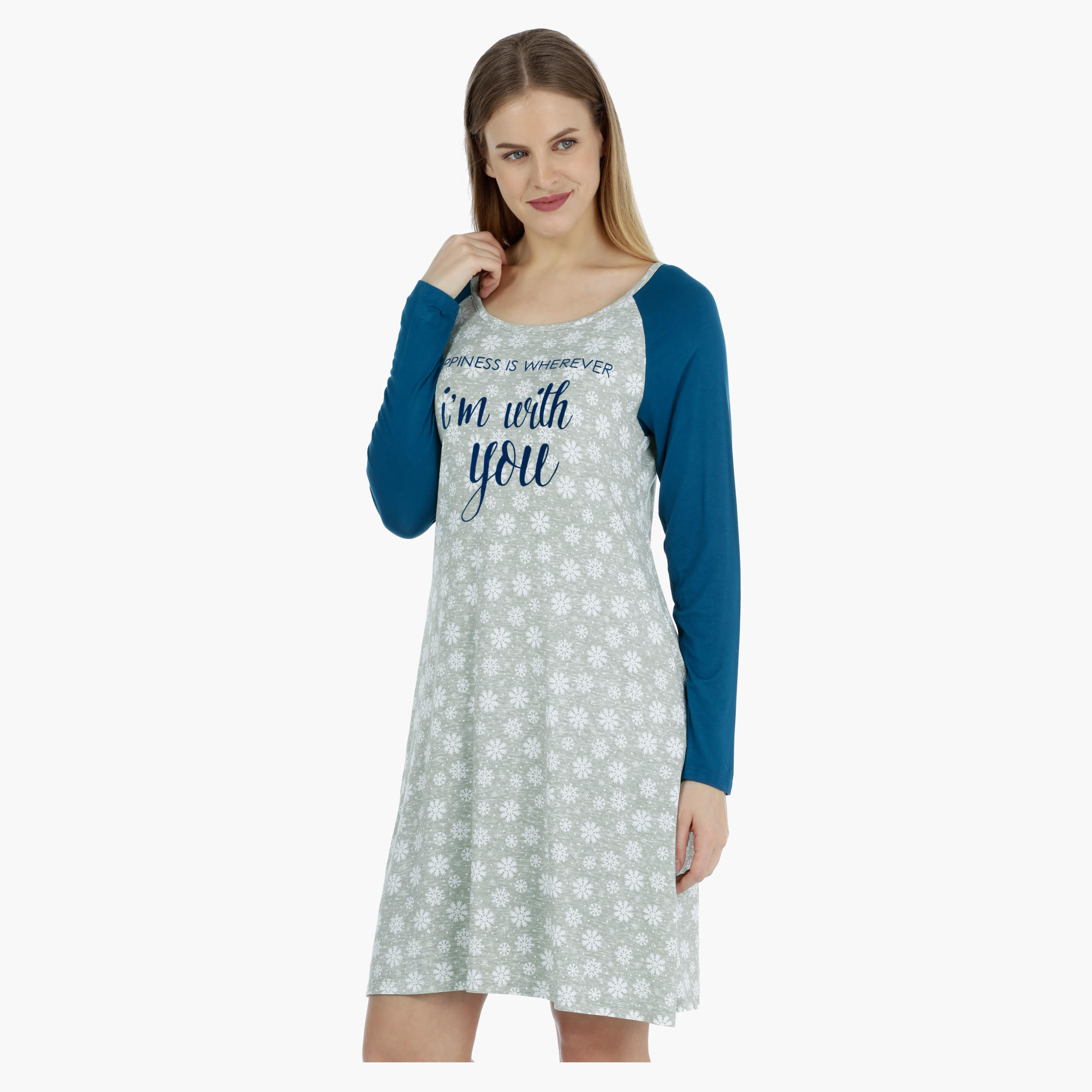 Full-sleeved Printed Night Dress-women-clothing-nightwear-nighties-image-1