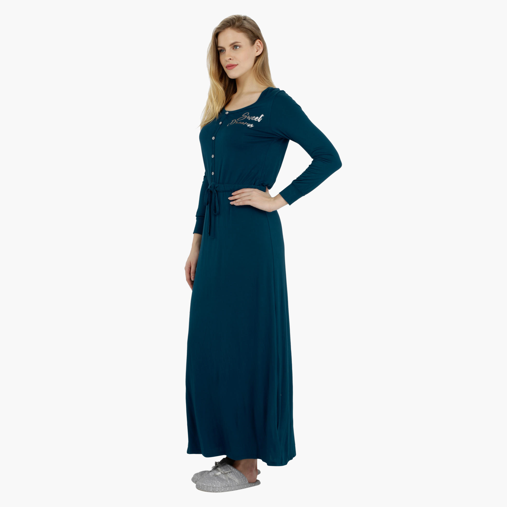 Long Sleeves Maxi Dress with Drawstring-women-clothing-nightwear-nighties-image-3