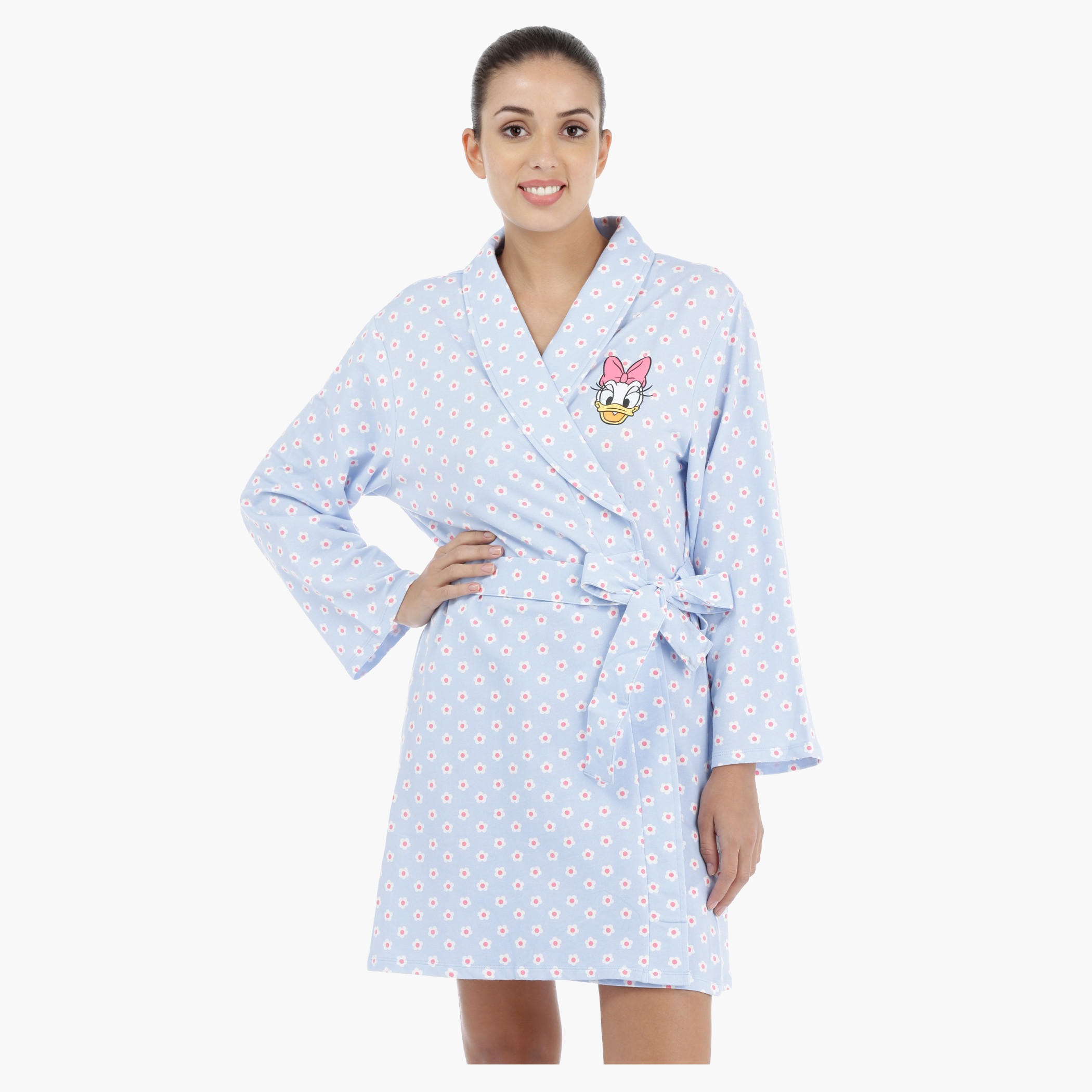 Daisy Duck Printed Long Sleeves Robe with Tie Ups-women-clothing-nightwear-robes-image-1