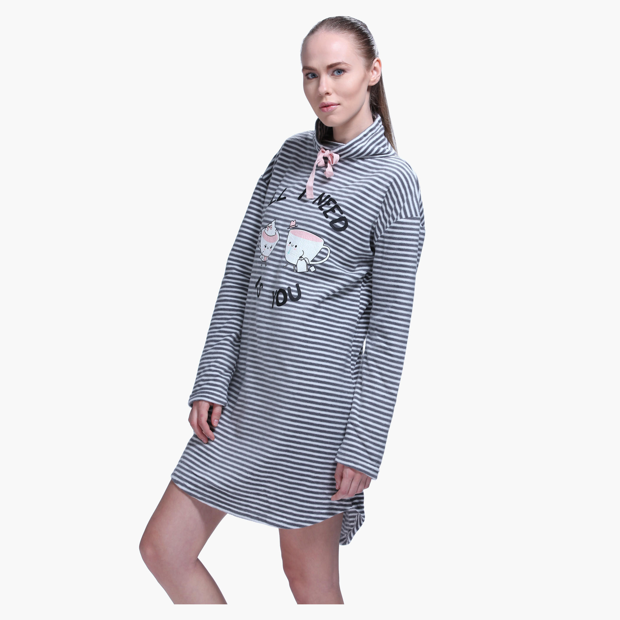 Printed High Neck Long Sleeves Dress-women-clothing-nightwear-nighties-image-3