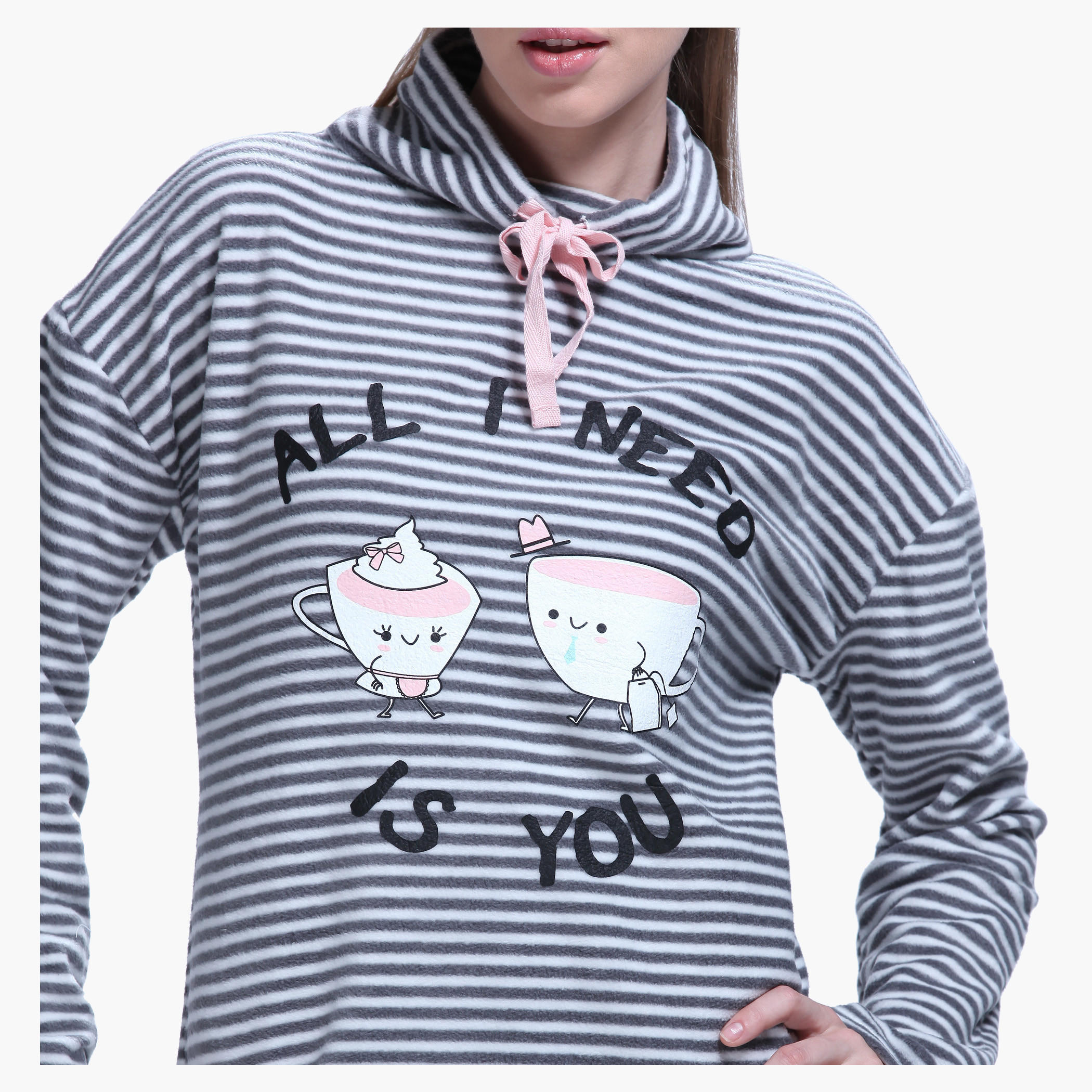 Printed High Neck Long Sleeves Dress-women-clothing-nightwear-nighties-image-4
