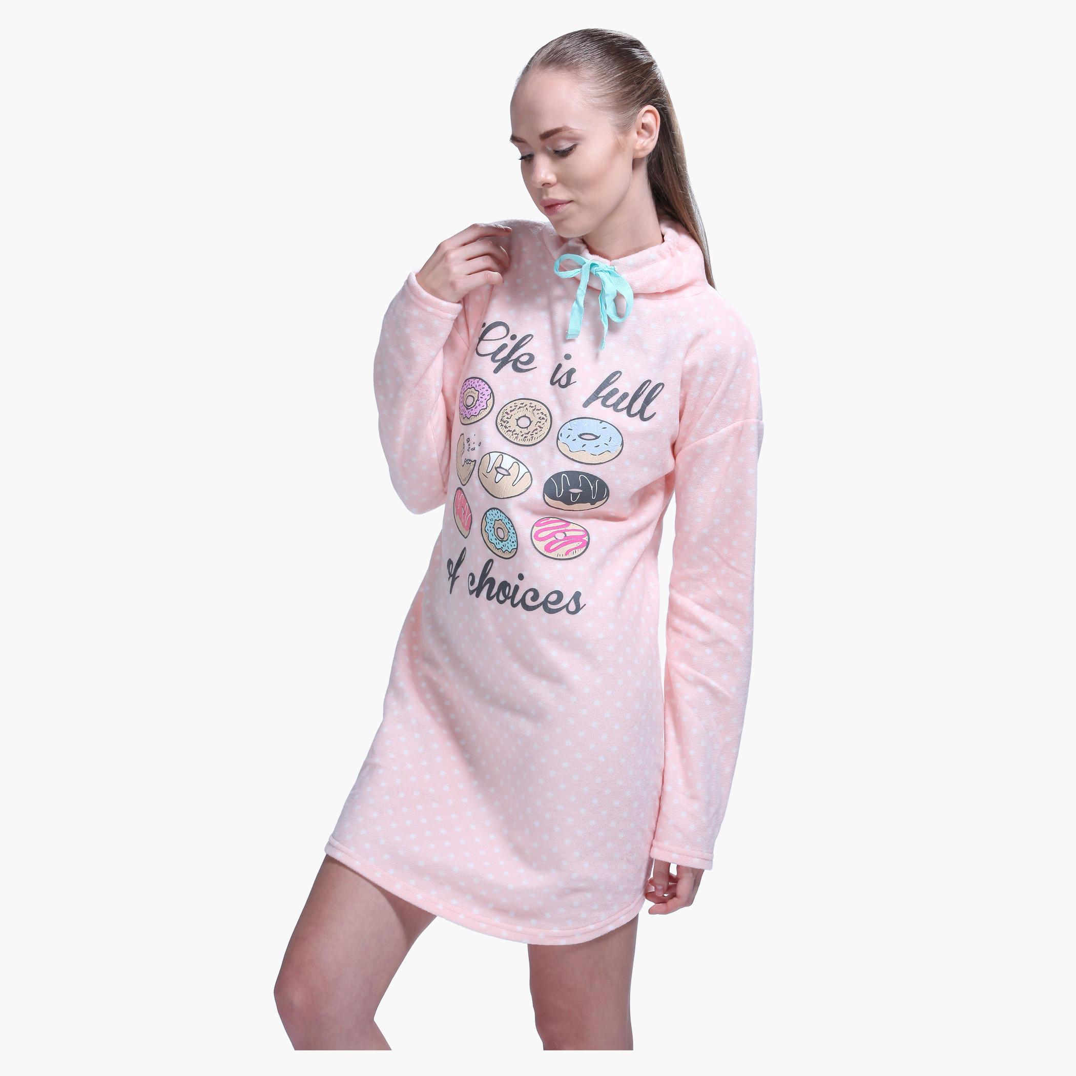 Printed High Neck Long Sleeves Dress-women-clothing-nightwear-nighties-image-1