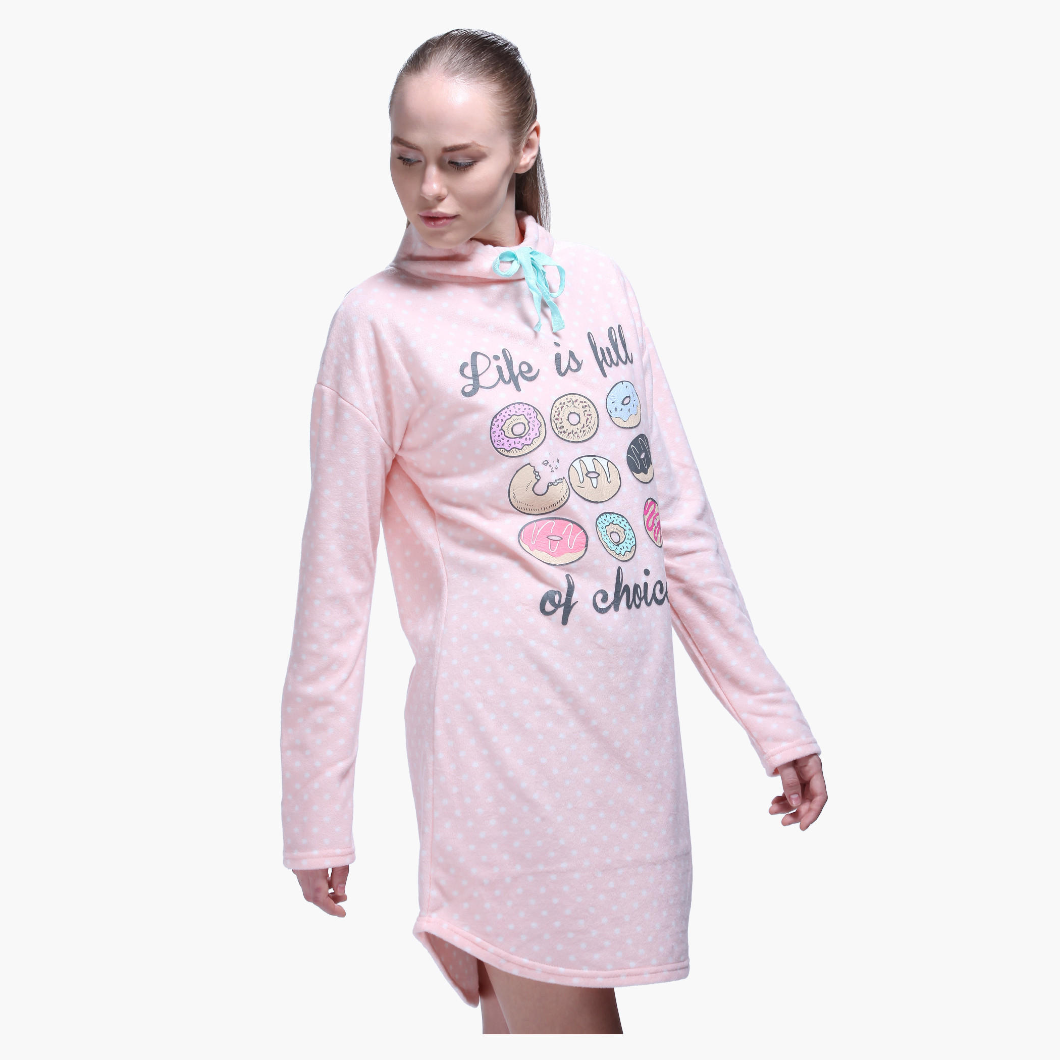 Printed High Neck Long Sleeves Dress-women-clothing-nightwear-nighties-image-3