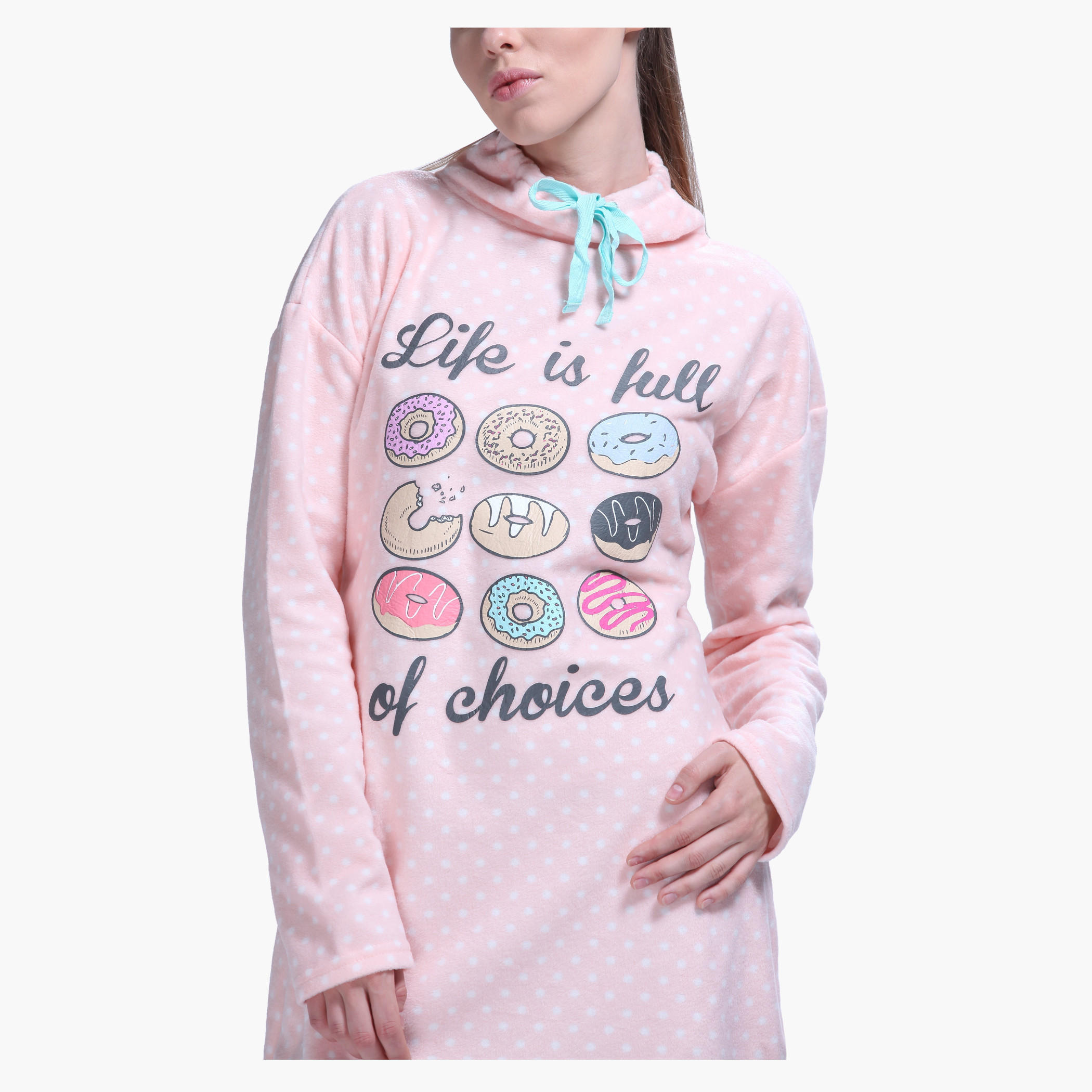 Printed High Neck Long Sleeves Dress-women-clothing-nightwear-nighties-image-4