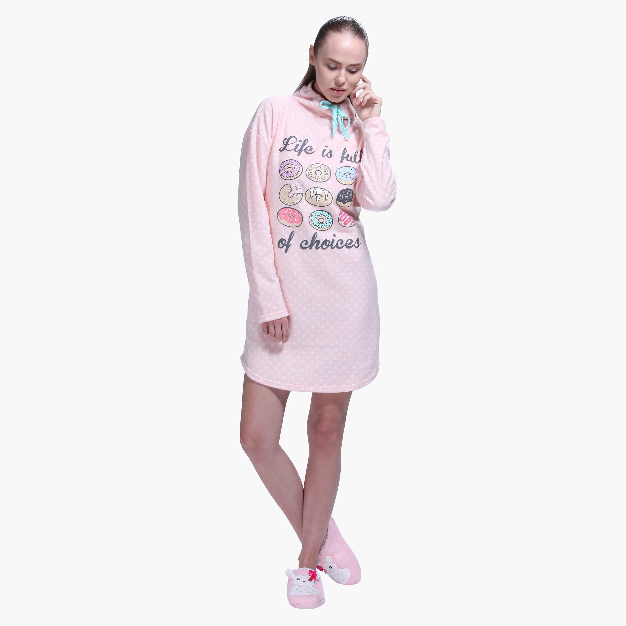 Printed High Neck Long Sleeves Dress-women-clothing-nightwear-nighties-image-5