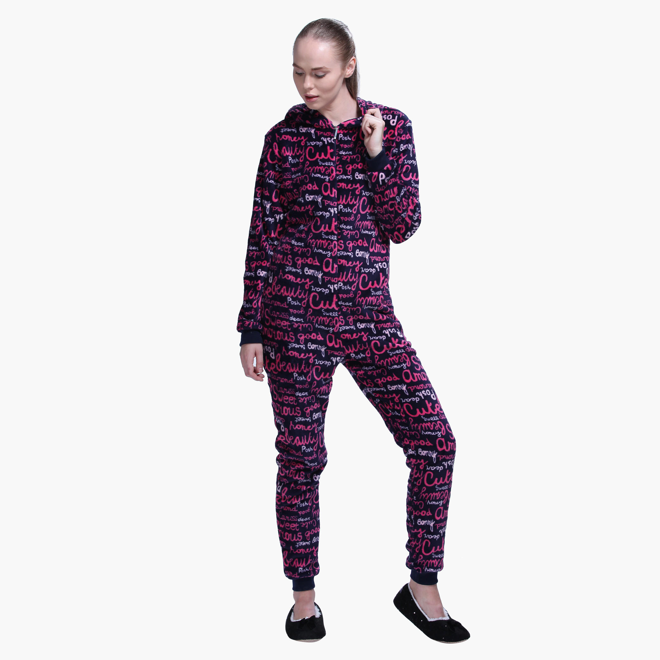 Long Sleeves Hooded Jumpsuit with Zippered Front-women-clothing-nightwear-nighties-image-1