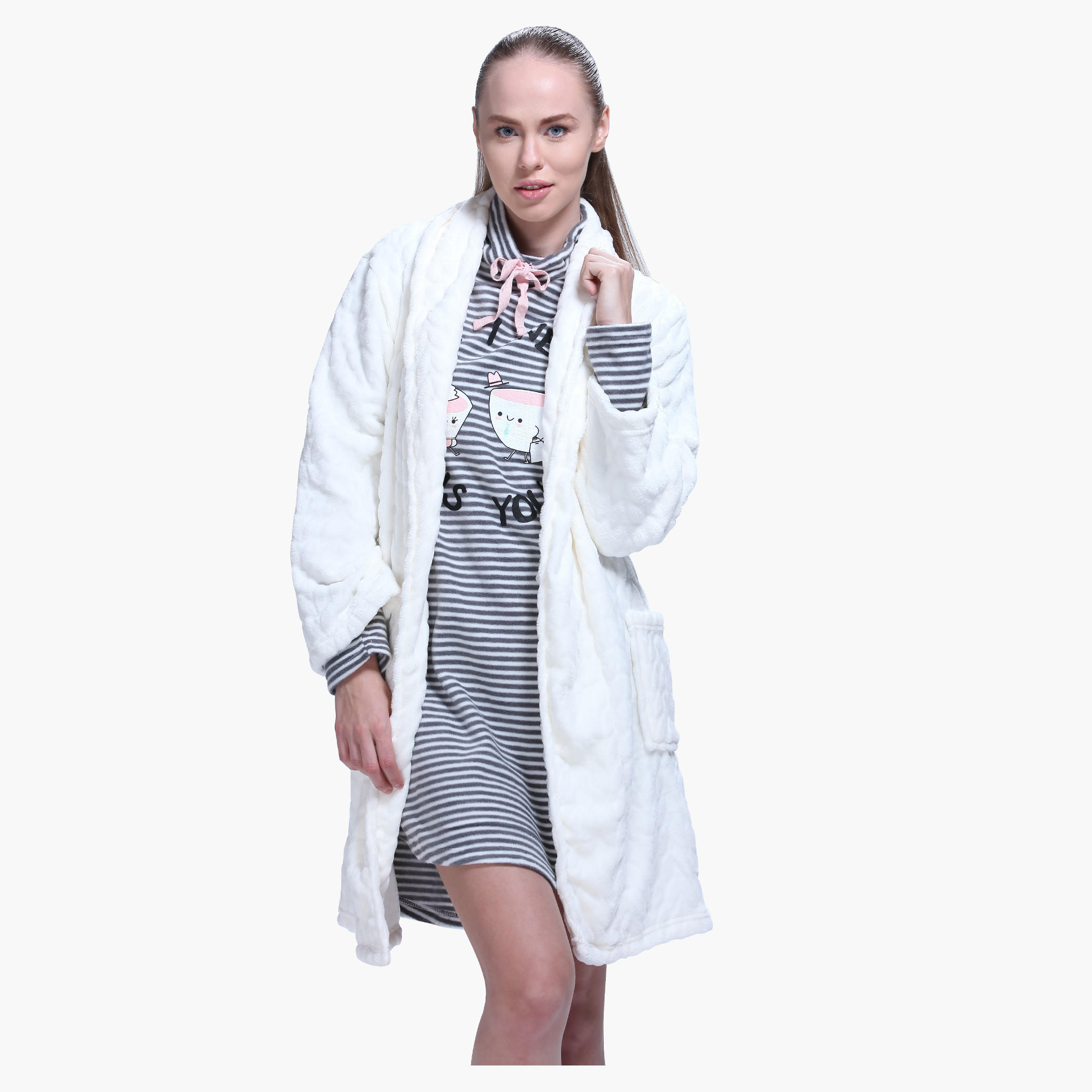 Textured Robe with Long Sleeves and Open Front-women-clothing-nightwear-robes-image-1