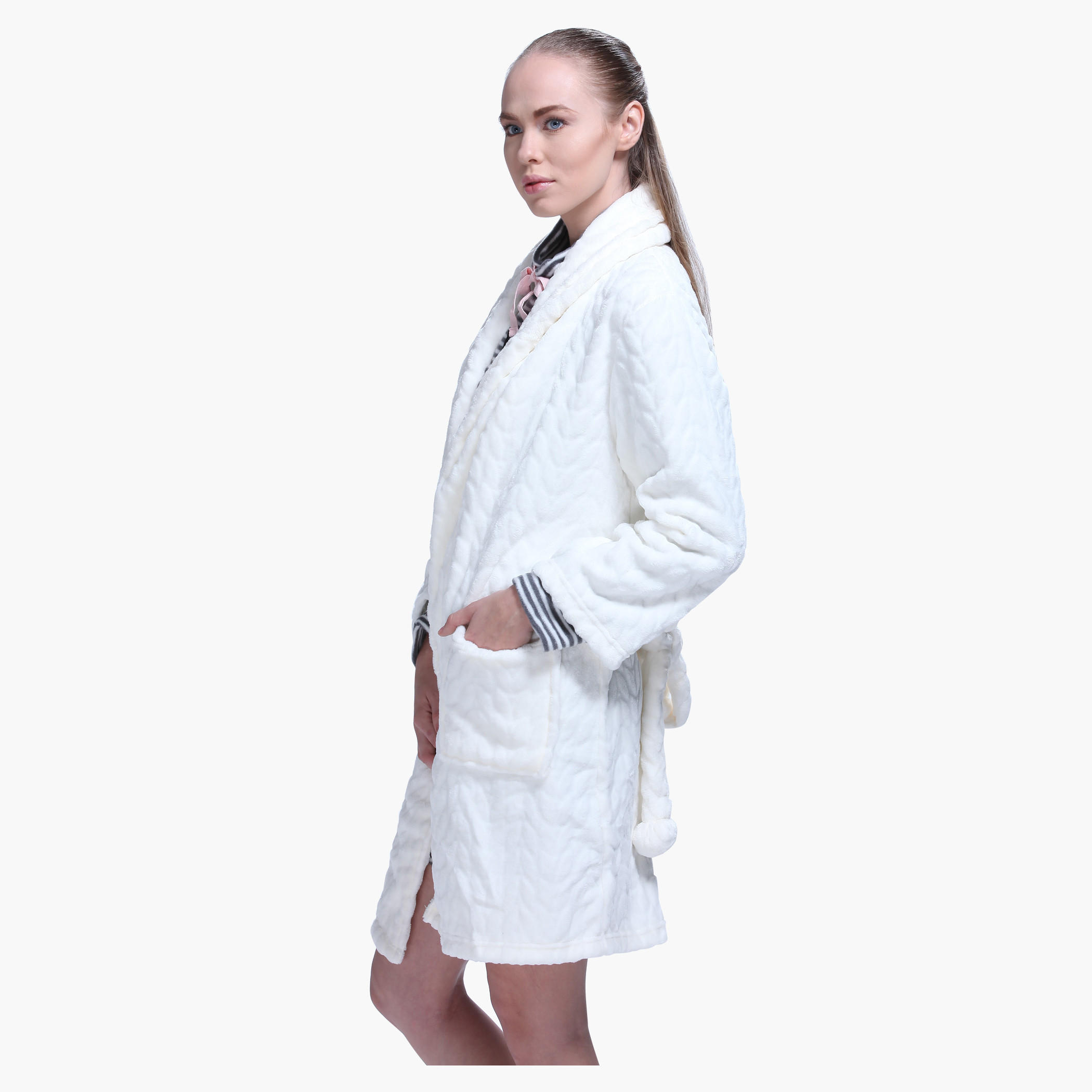 Textured Robe with Long Sleeves and Open Front-women-clothing-nightwear-robes-image-3