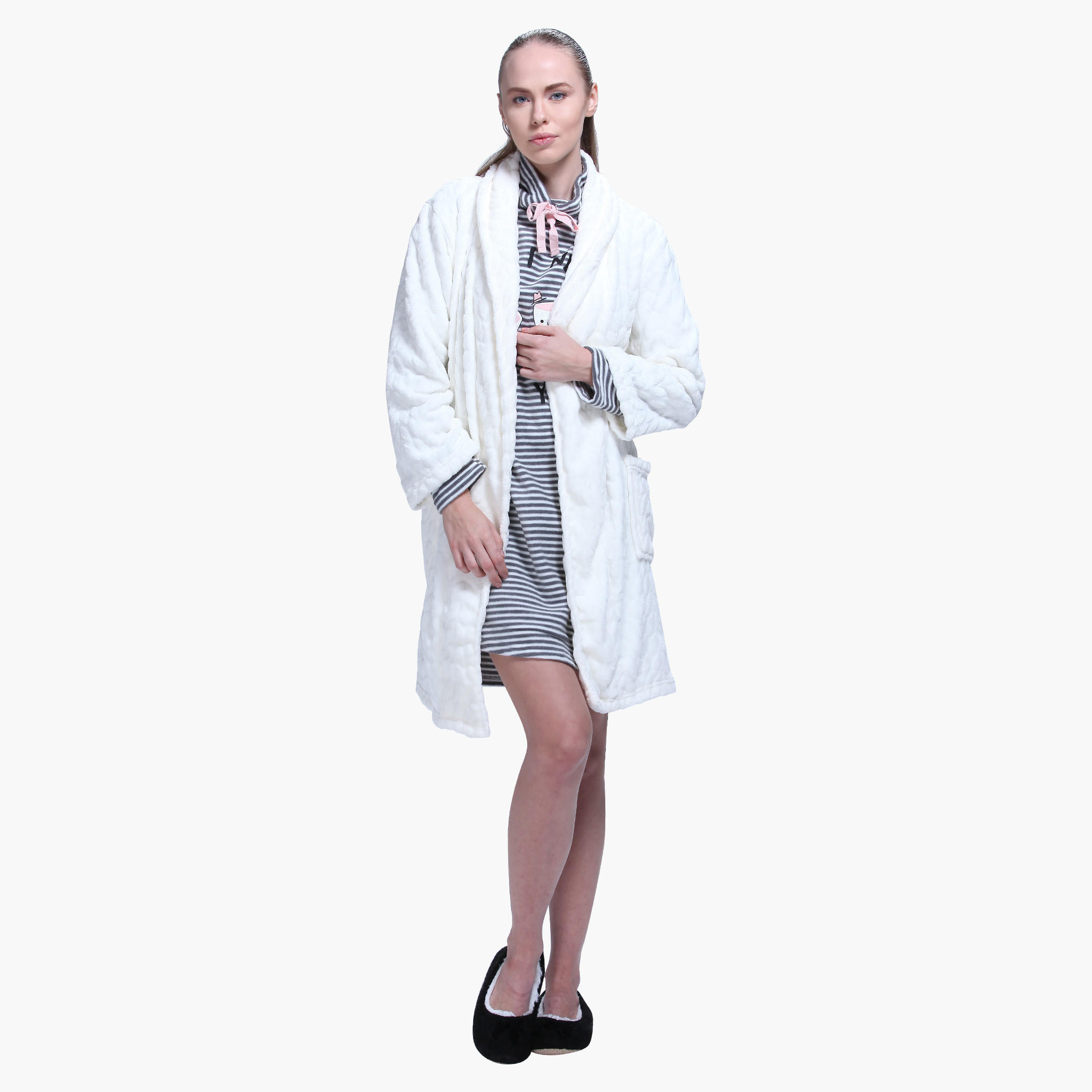 Textured Robe with Long Sleeves and Open Front-women-clothing-nightwear-robes-image-5