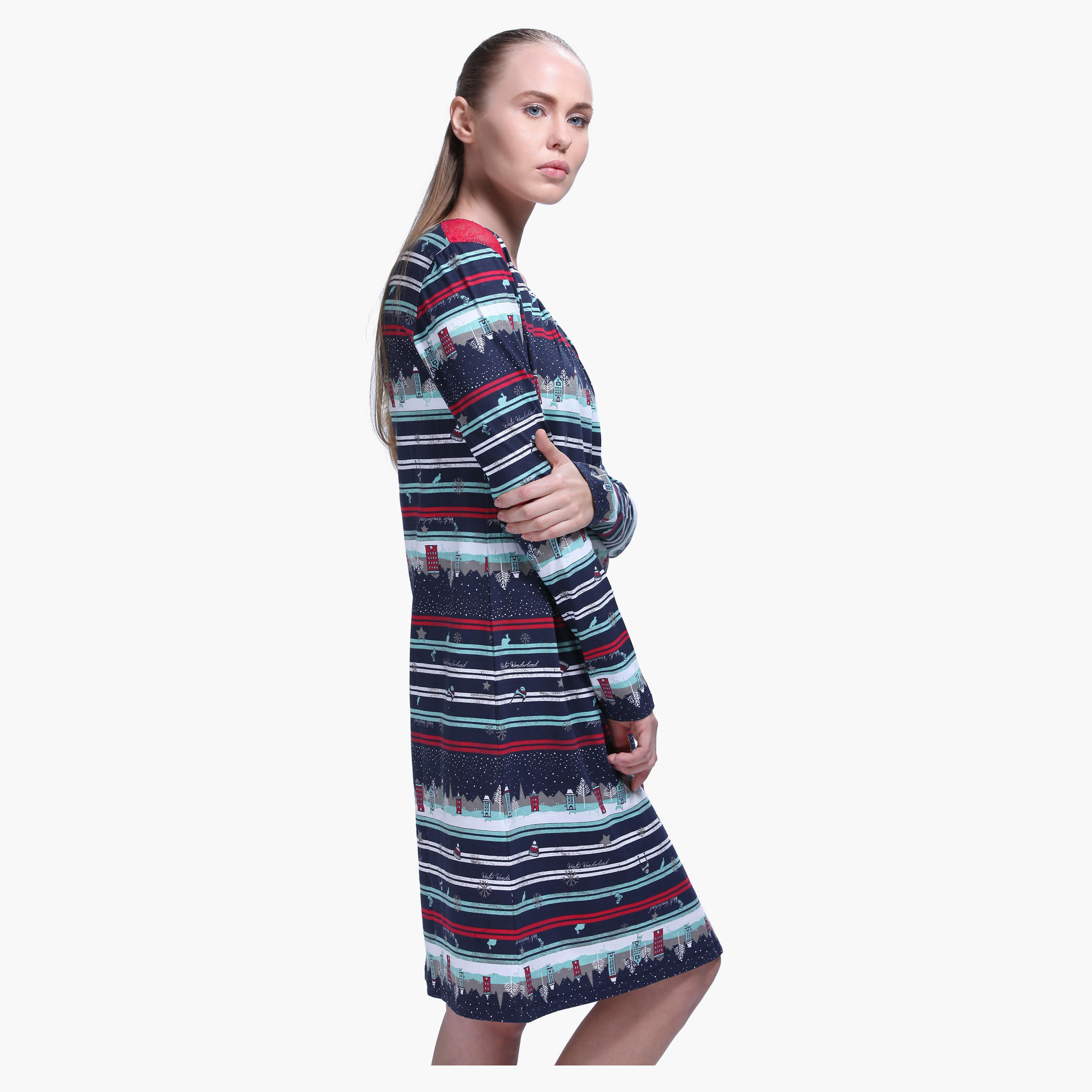 Printed Long Sleeves Midi Dress-women-clothing-nightwear-nighties-image-3