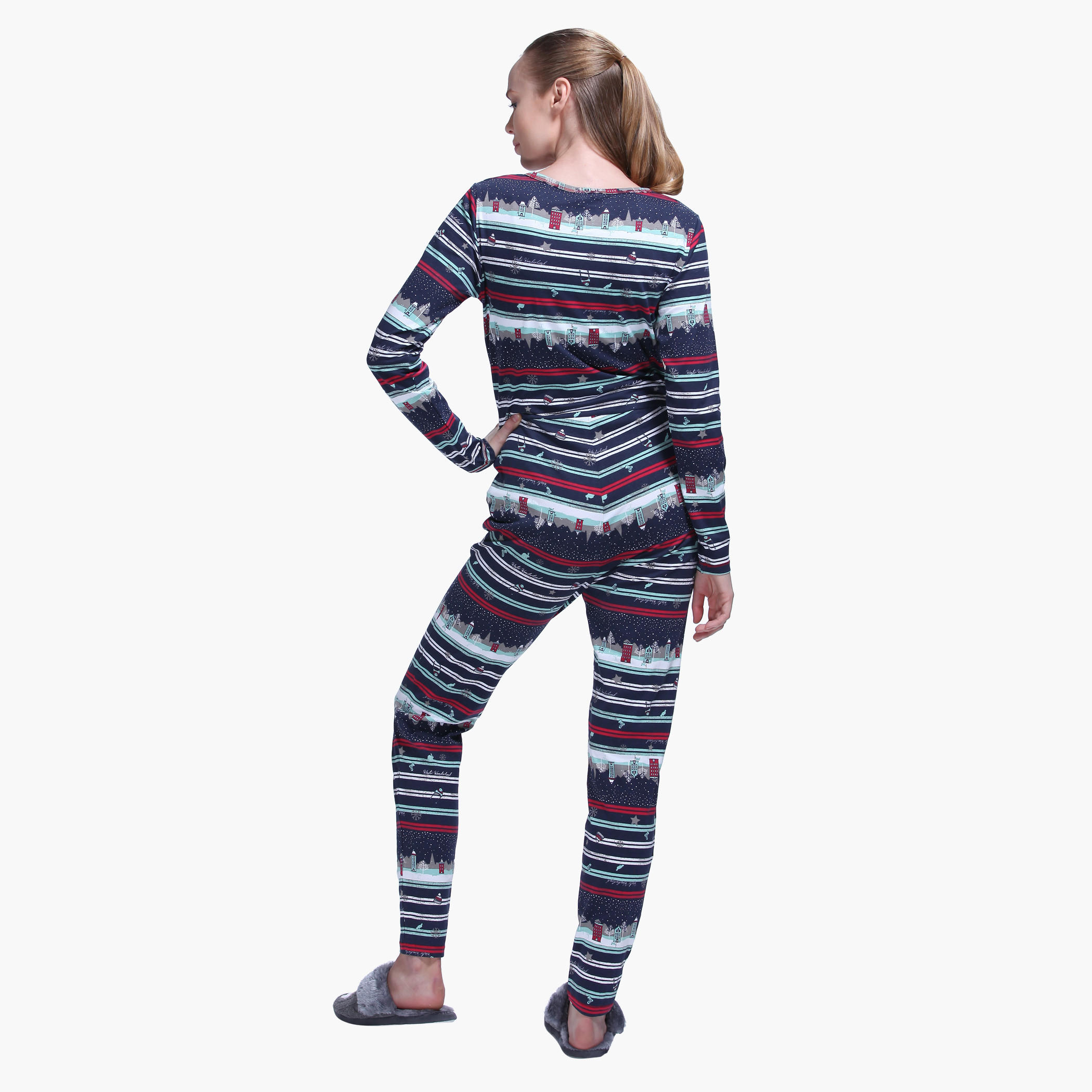 Printed Long Sleeves Jumpsuit-women-clothing-nightwear-nighties-image-2
