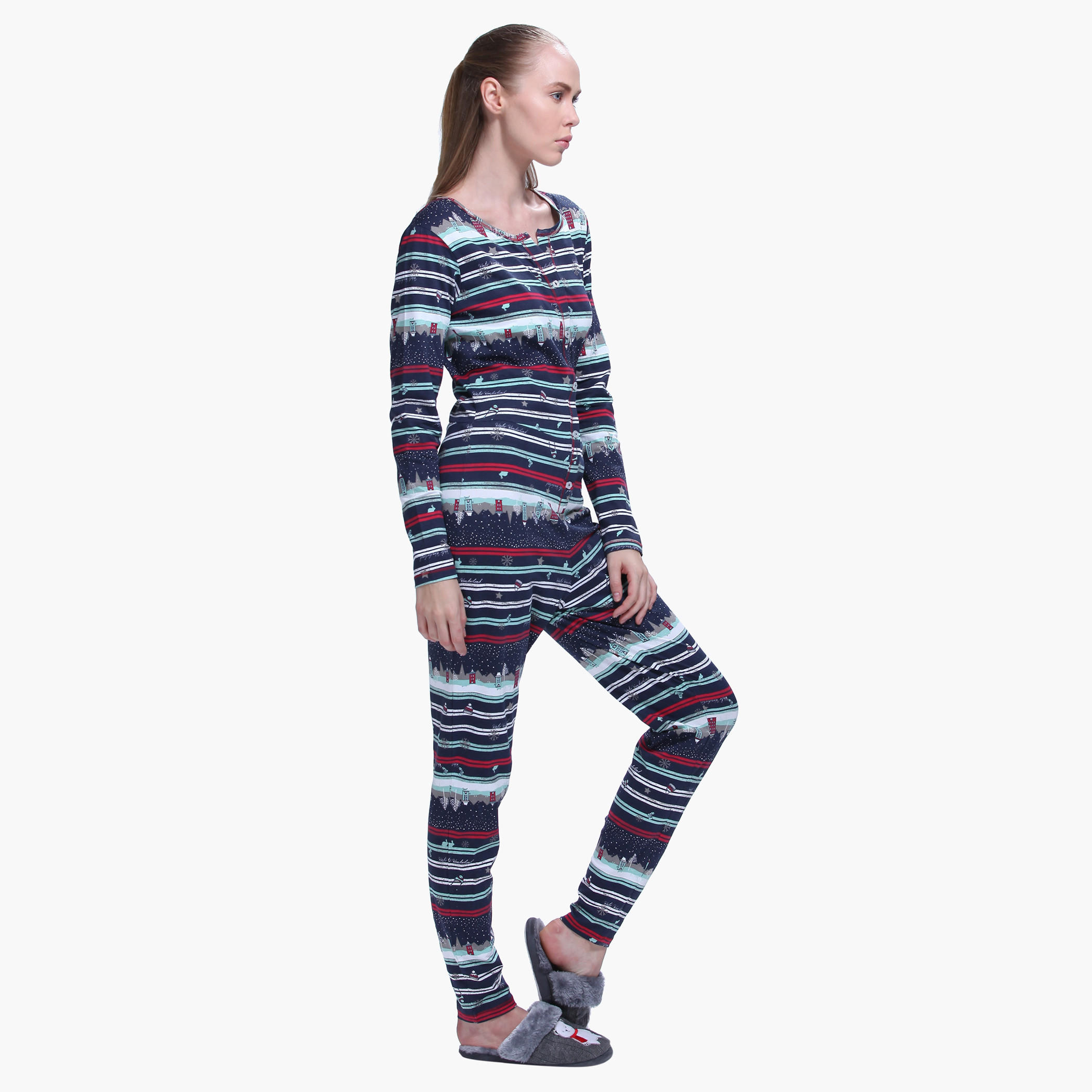 Printed Long Sleeves Jumpsuit-women-clothing-nightwear-nighties-image-3