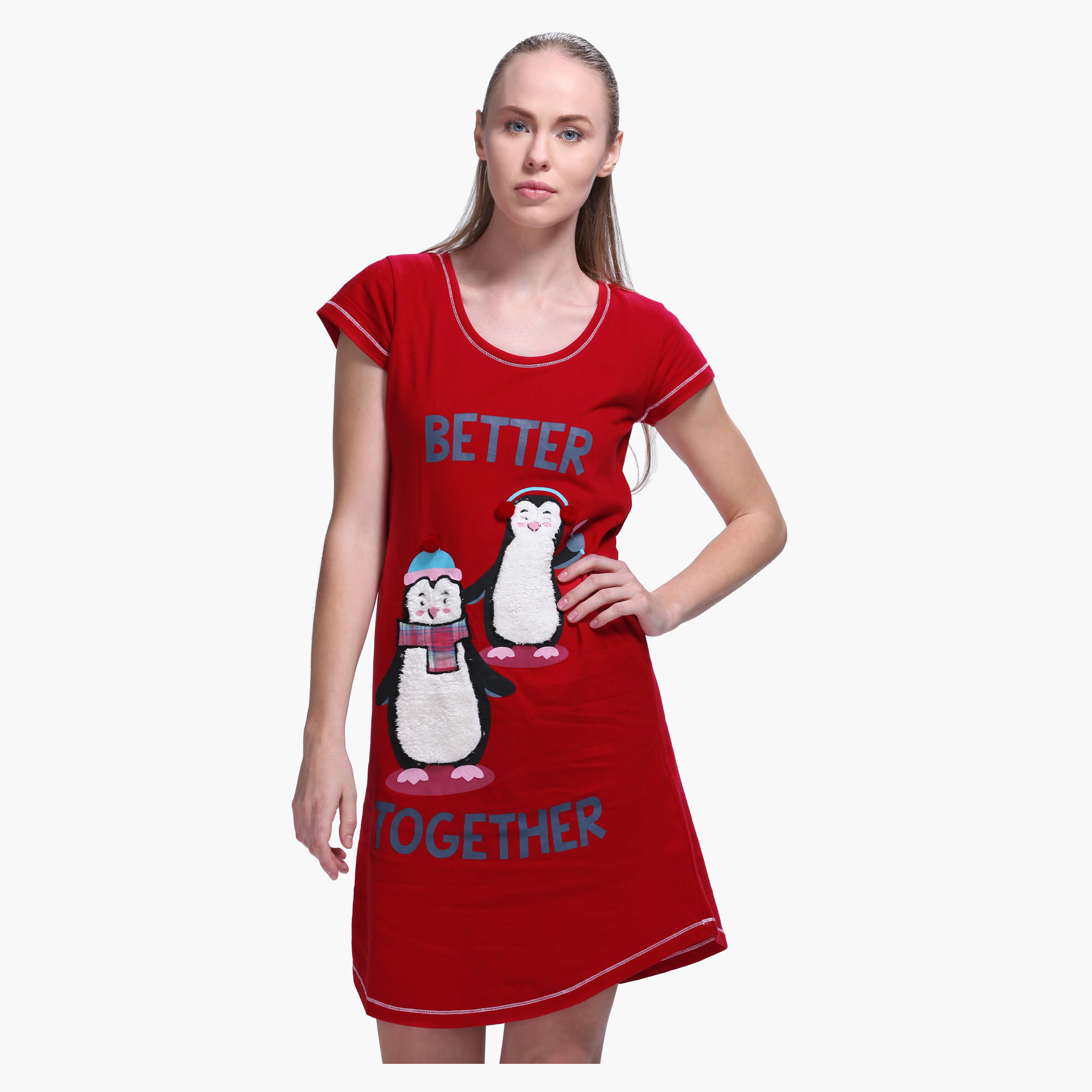 Printed Short Sleeves Mini Dress-women-clothing-nightwear-nighties-image-1