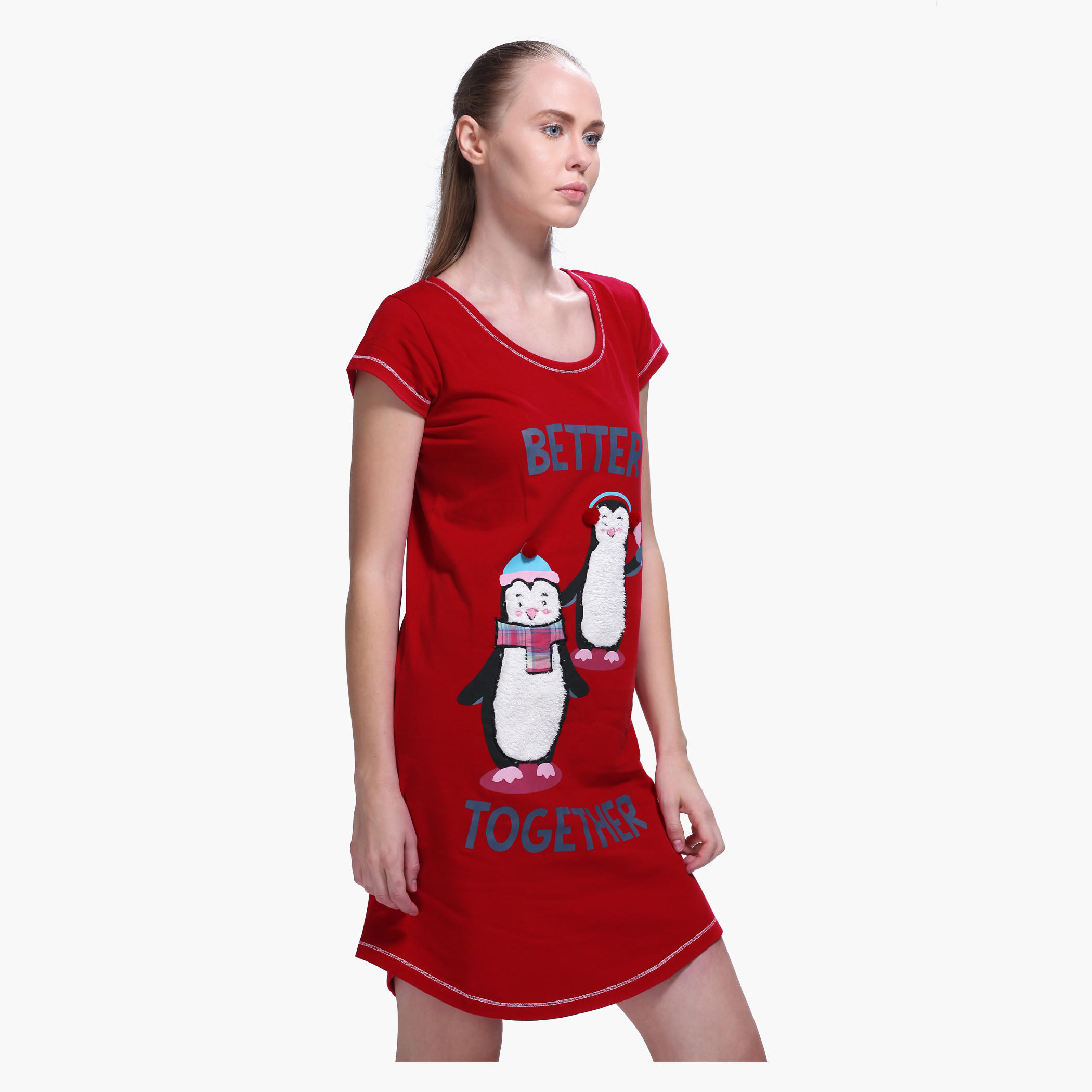 Printed Short Sleeves Mini Dress-women-clothing-nightwear-nighties-image-3